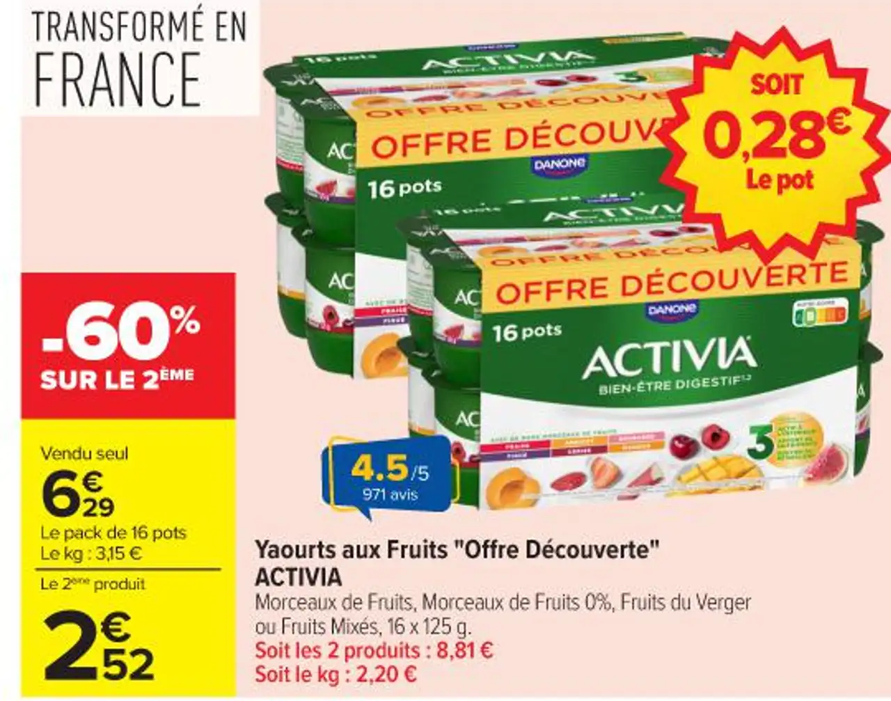 Yaourts aux Fruits "Offre Découverte" ACTIVIA