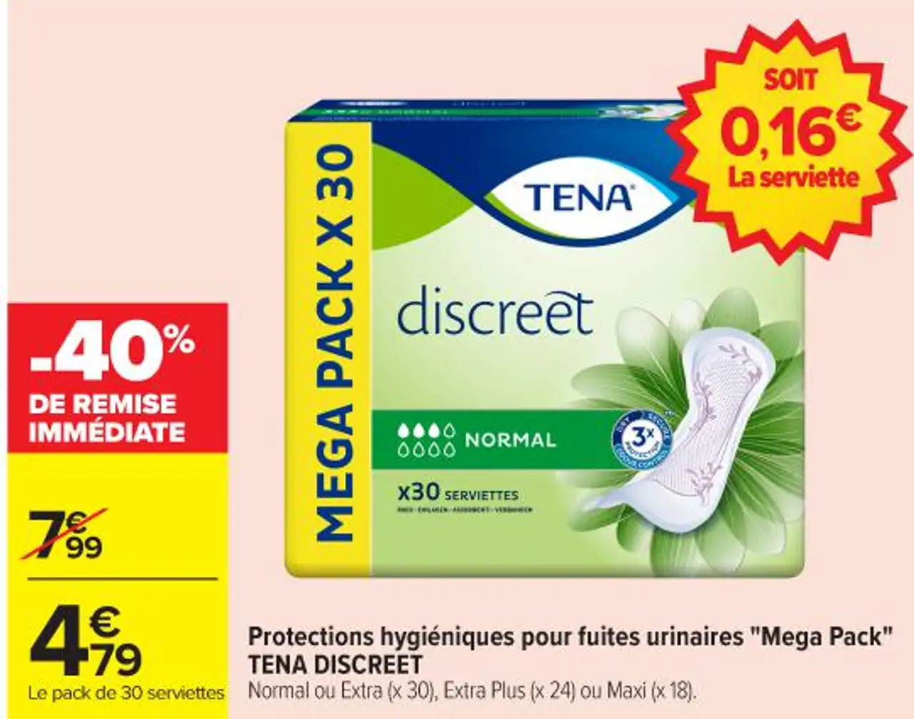 Protections hygiéniques pour fuites urinaires "Mega Pack" TENA DISCREET