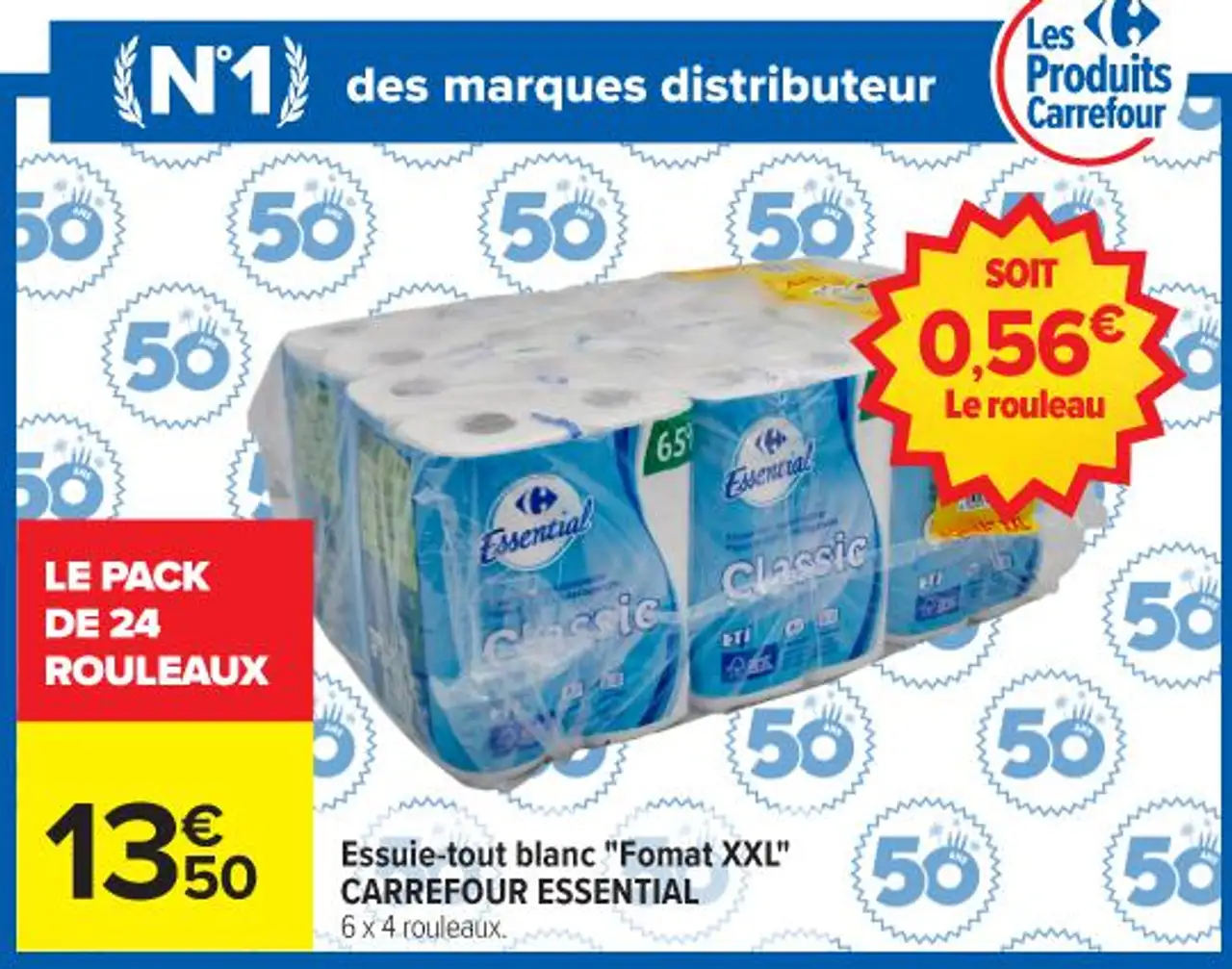 Essuie-tout blanc "Fomat XXL" CARREFOUR ESSENTIAL