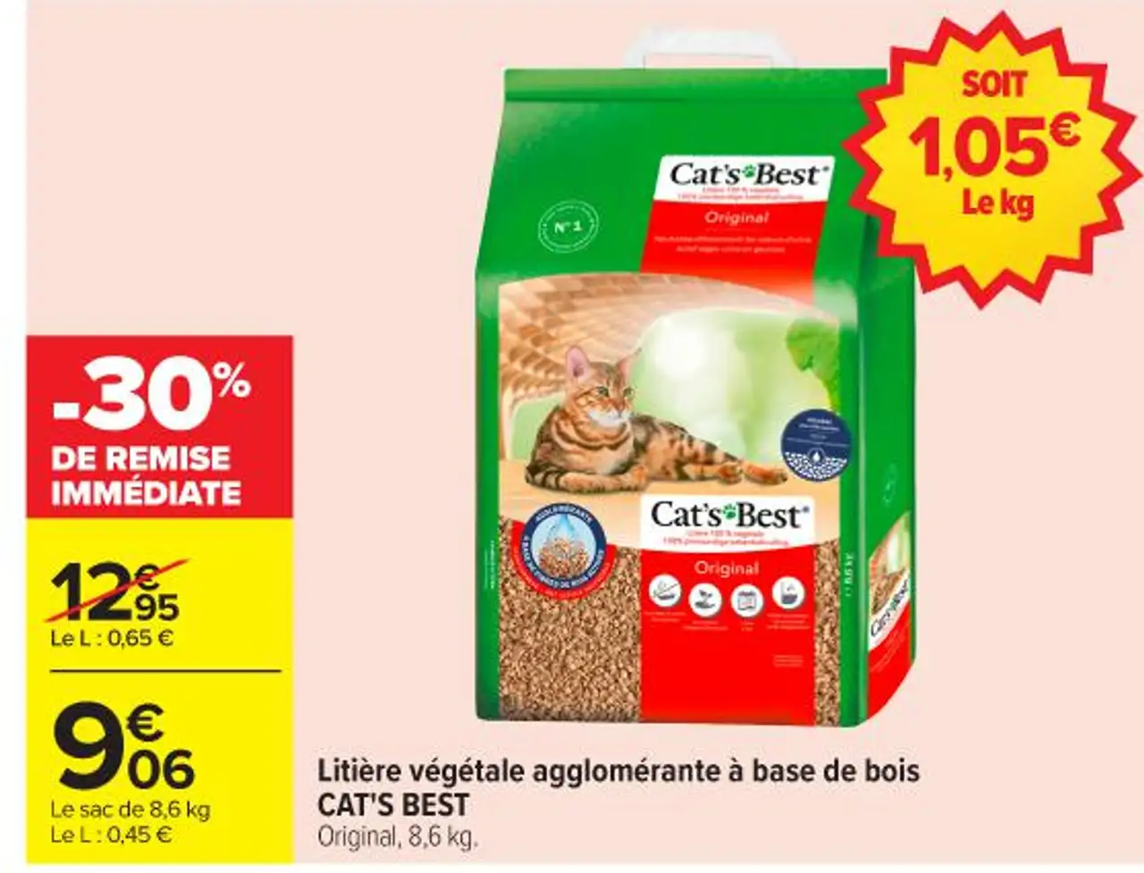 Litière végétale agglomérante à base de bois CAT'S BEST