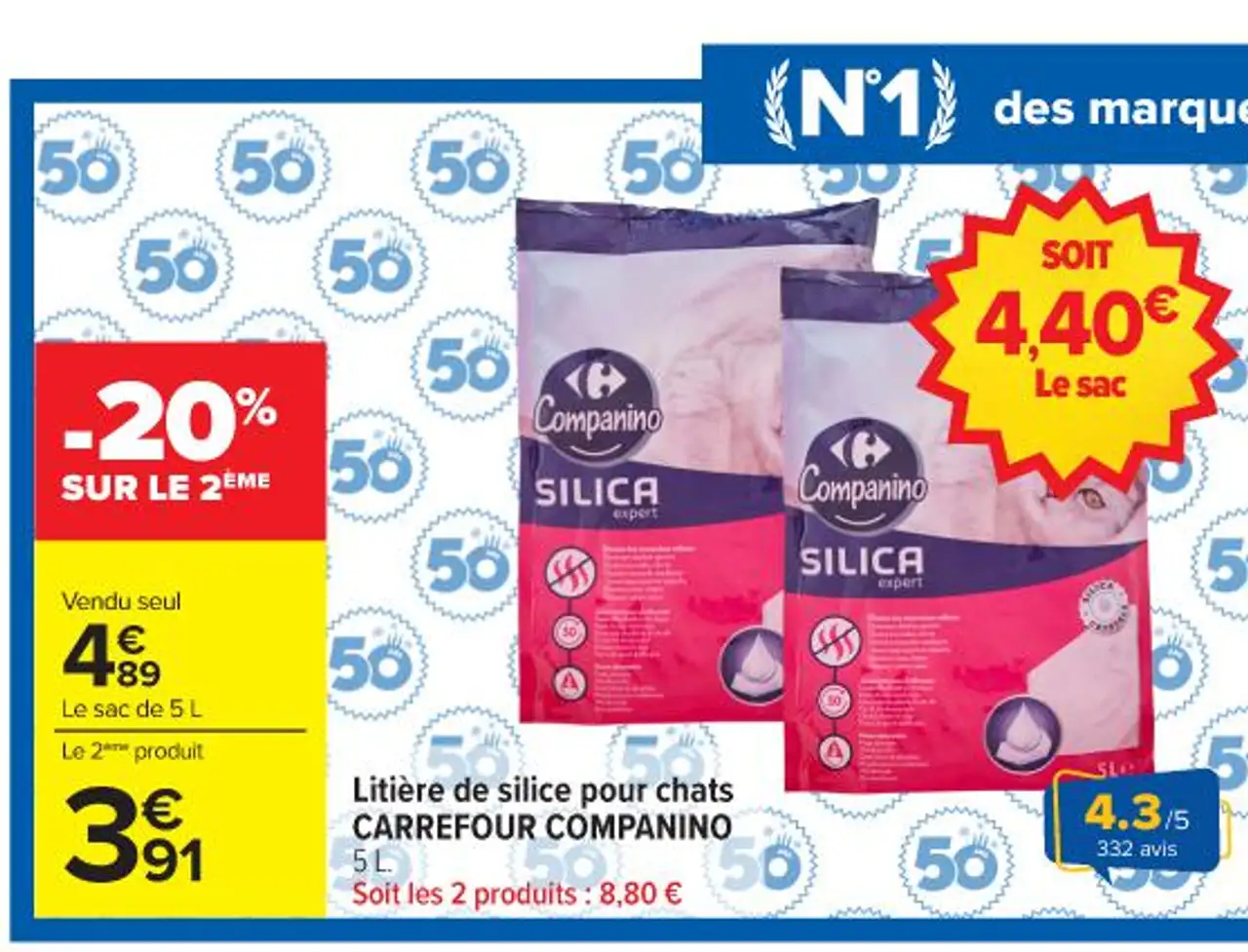 Litière de silice pour chats CARREFOUR COMPANINO