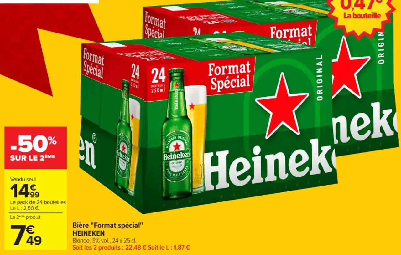 Bière "Format spécial" HEINEKEN Blonde, 5% vol., 24 x 25 cl.