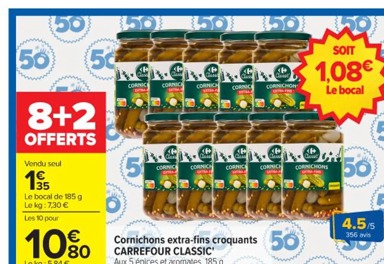 Cornichons extra-fins croquants CARREFOUR CLASSIC'