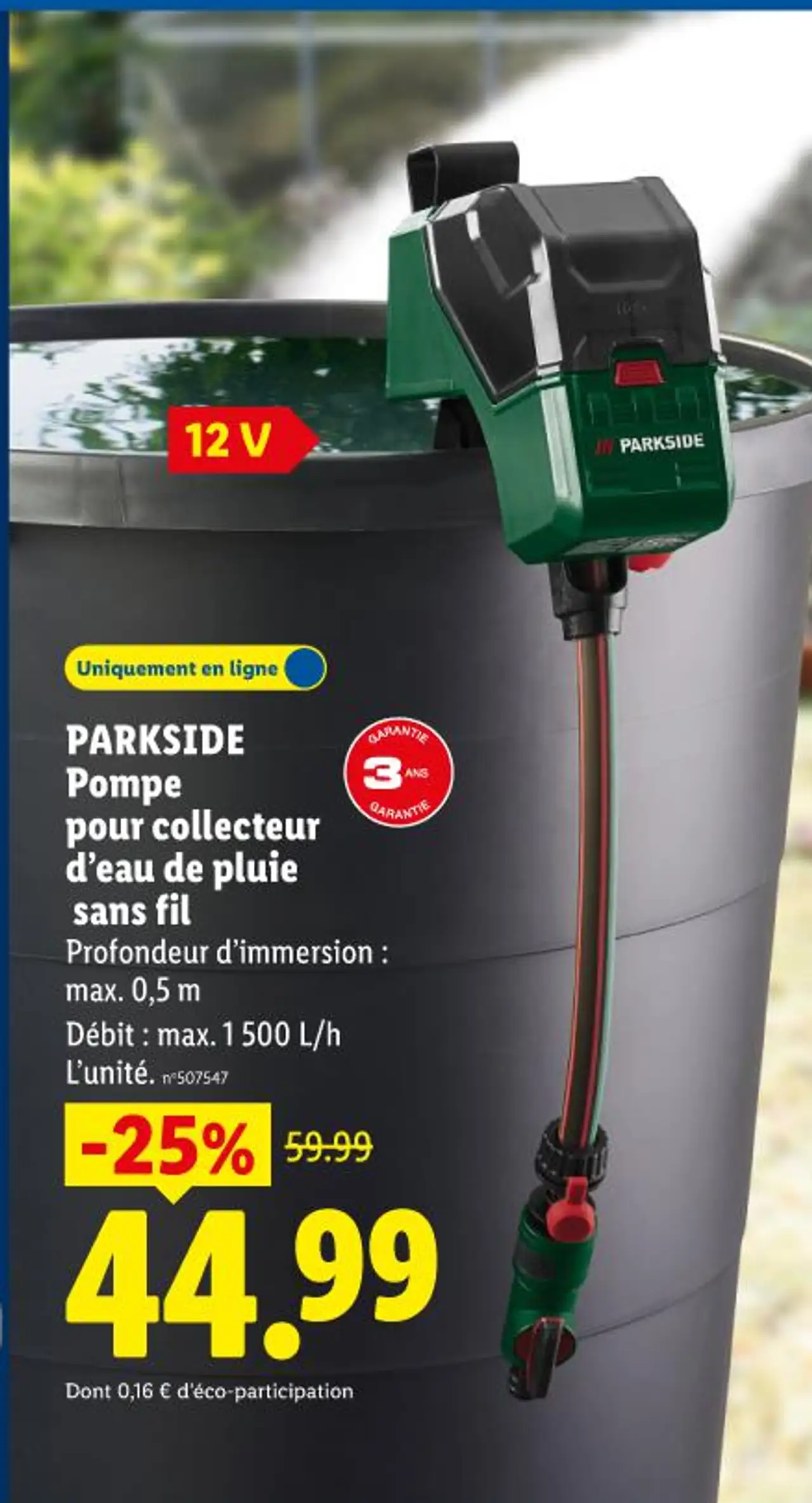 PARKSIDE Pompe pour collecteur d'eau de pluie sans fil