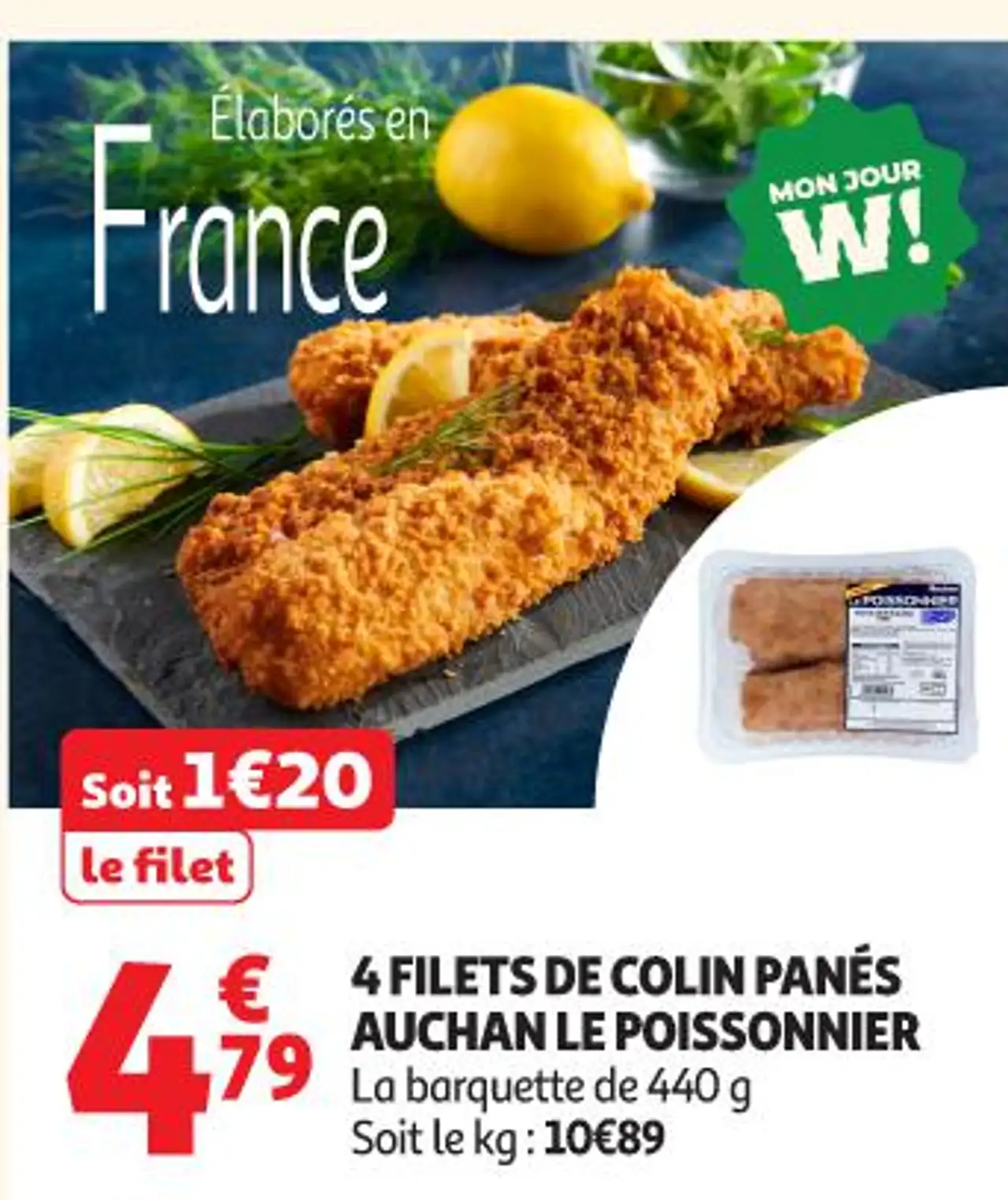 4 Filets de colin panés Auchan Le Poissonnier