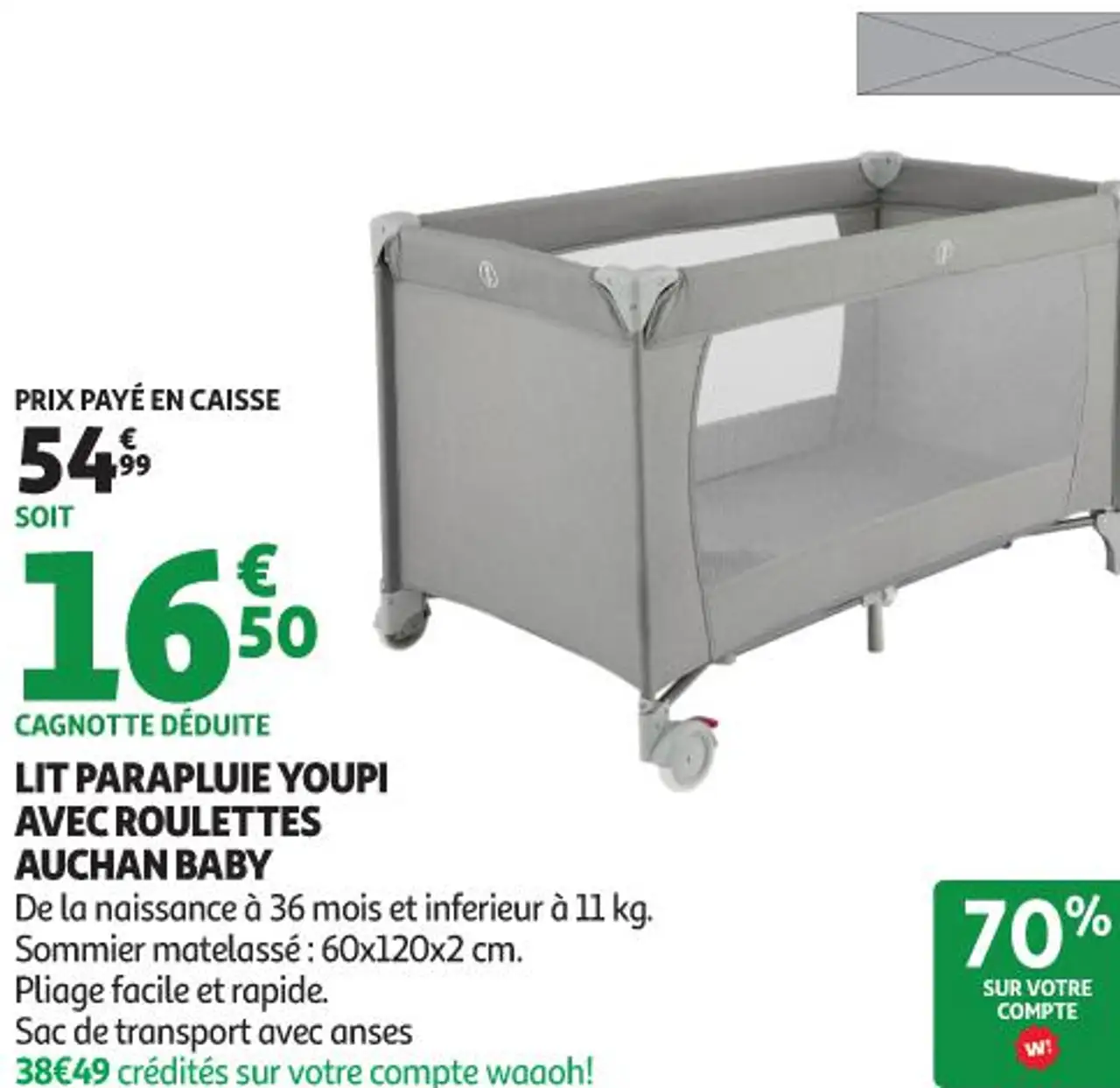 Lit parapluie Youpi avec roulettes