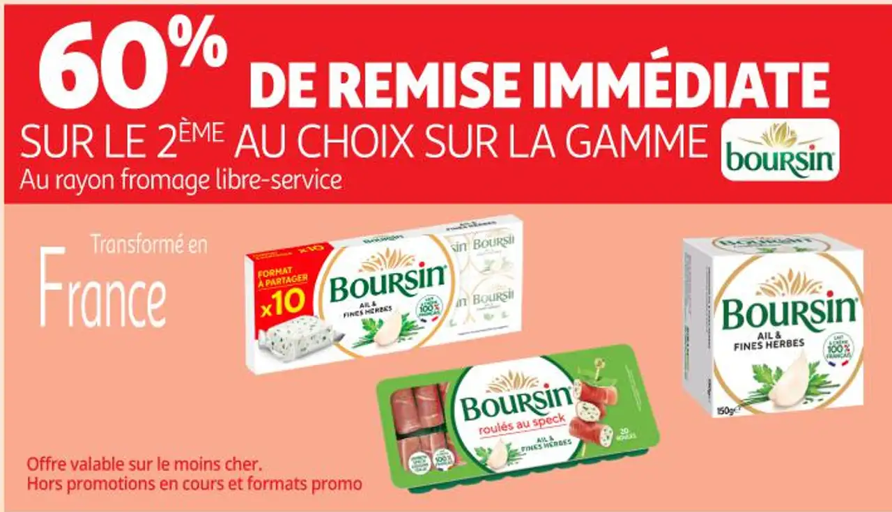 60% de remise immédiate sur le 2ème au choix sur la gamme boursin
