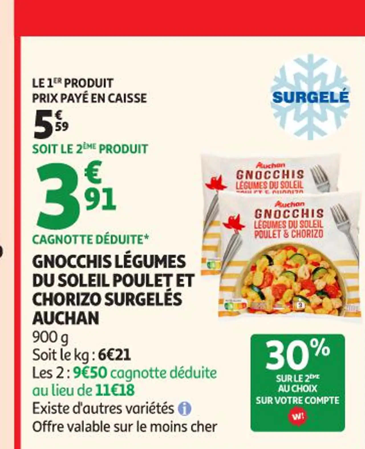 GNOCCHIS LÉGUMES DU SOLEIL POULET ET CHORIZO SURGELÉS AUCHAN