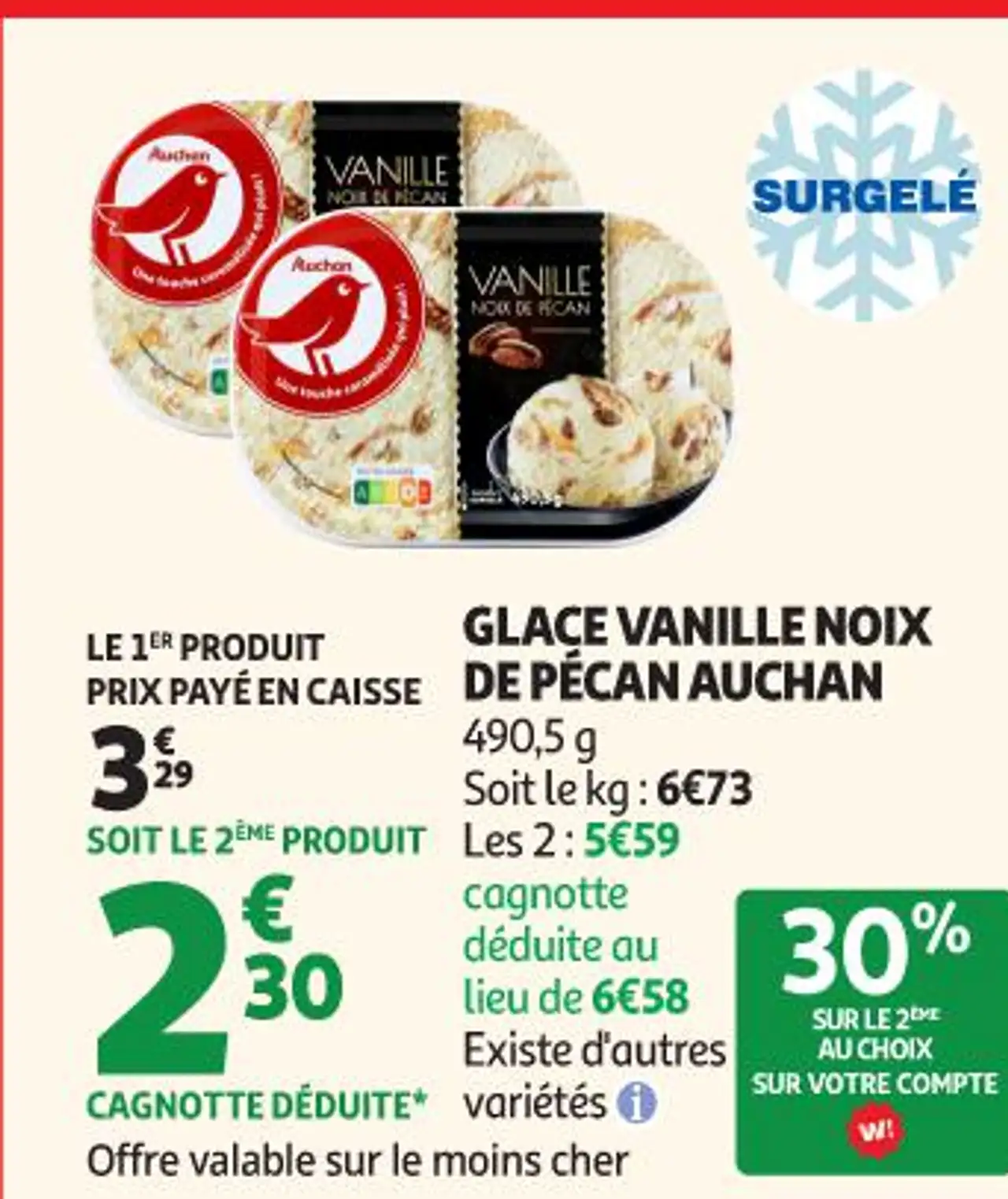 GLACE VANILLE NOIX DE PÉCAN AUCHAN
