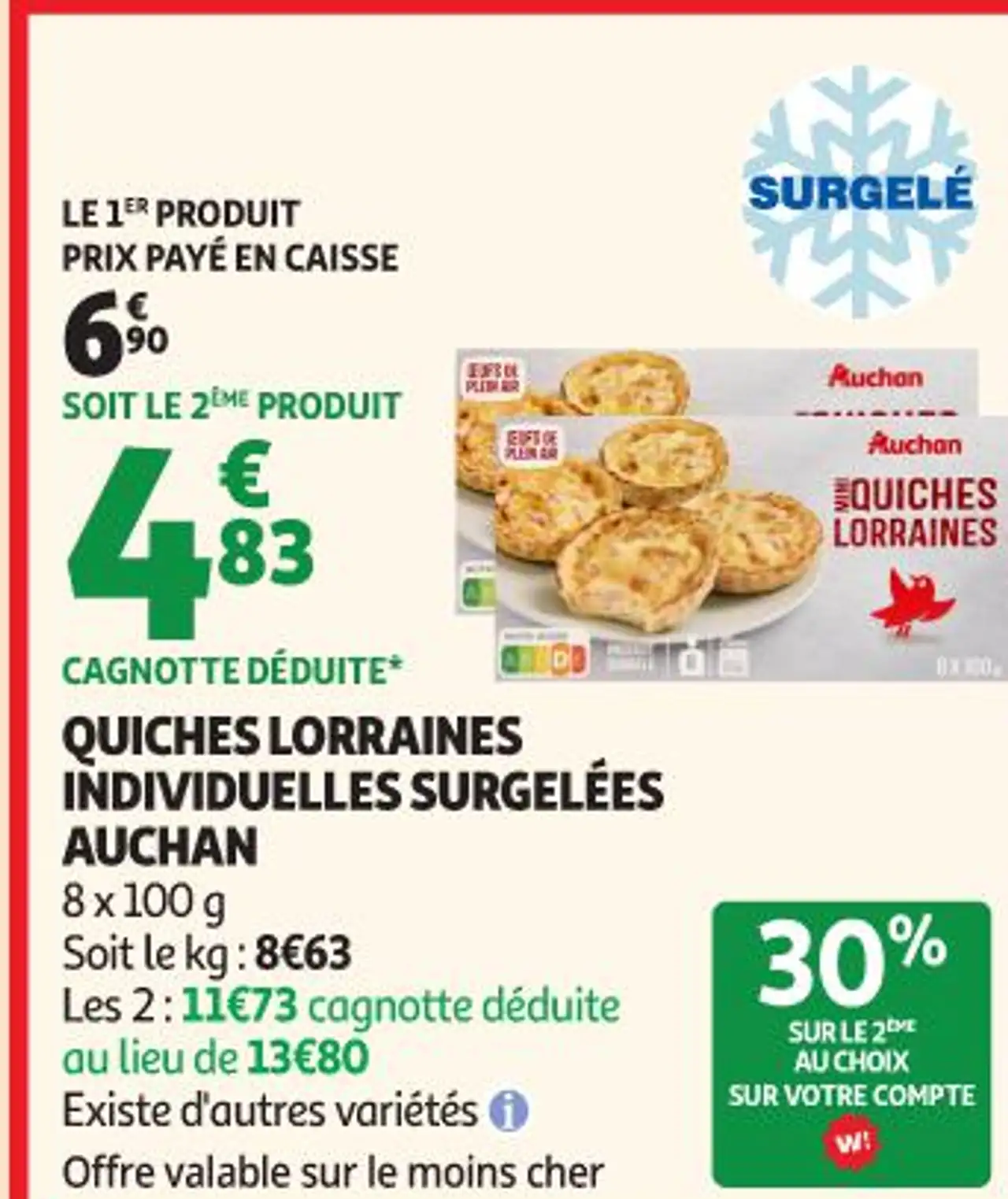 QUICHES LORRAINES INDIVIDUELLES SURGELÉES AUCHAN