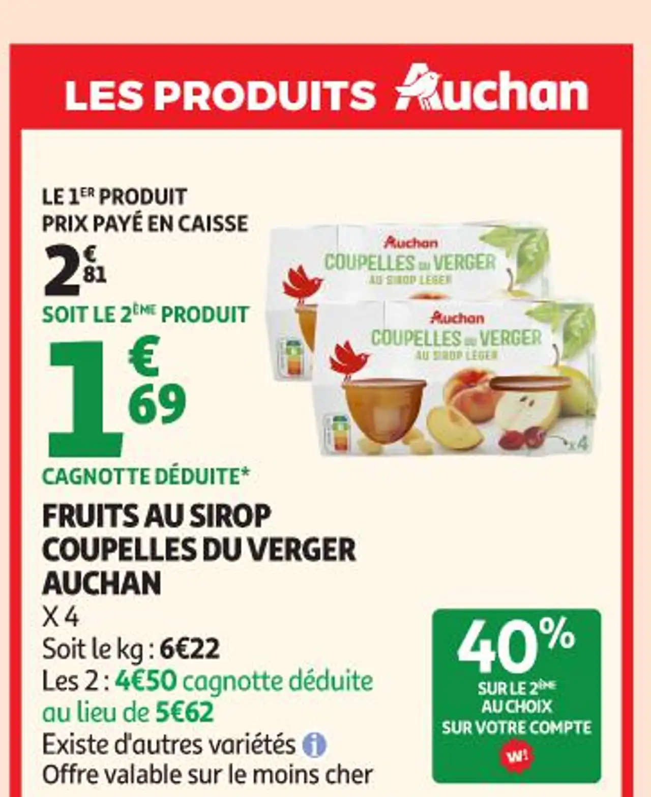 FRUITS AU SIROP COUPELLES DU VERGER AUCHAN X4