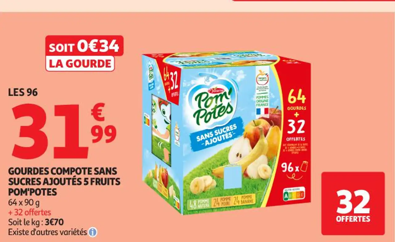 GOURDES COMPOTE SANS SUCRES AJOUTÉS 5 FRUITS POM'POTES