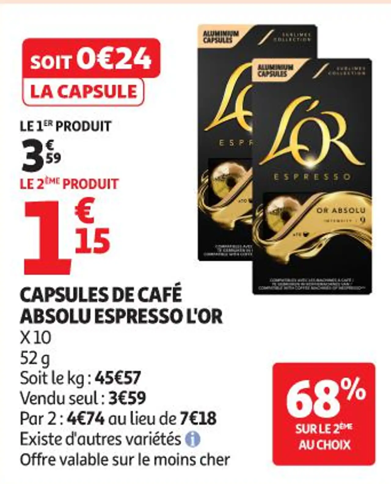 CAPSULES DE CAFÉ ABSOLU ESPRESSO L'OR