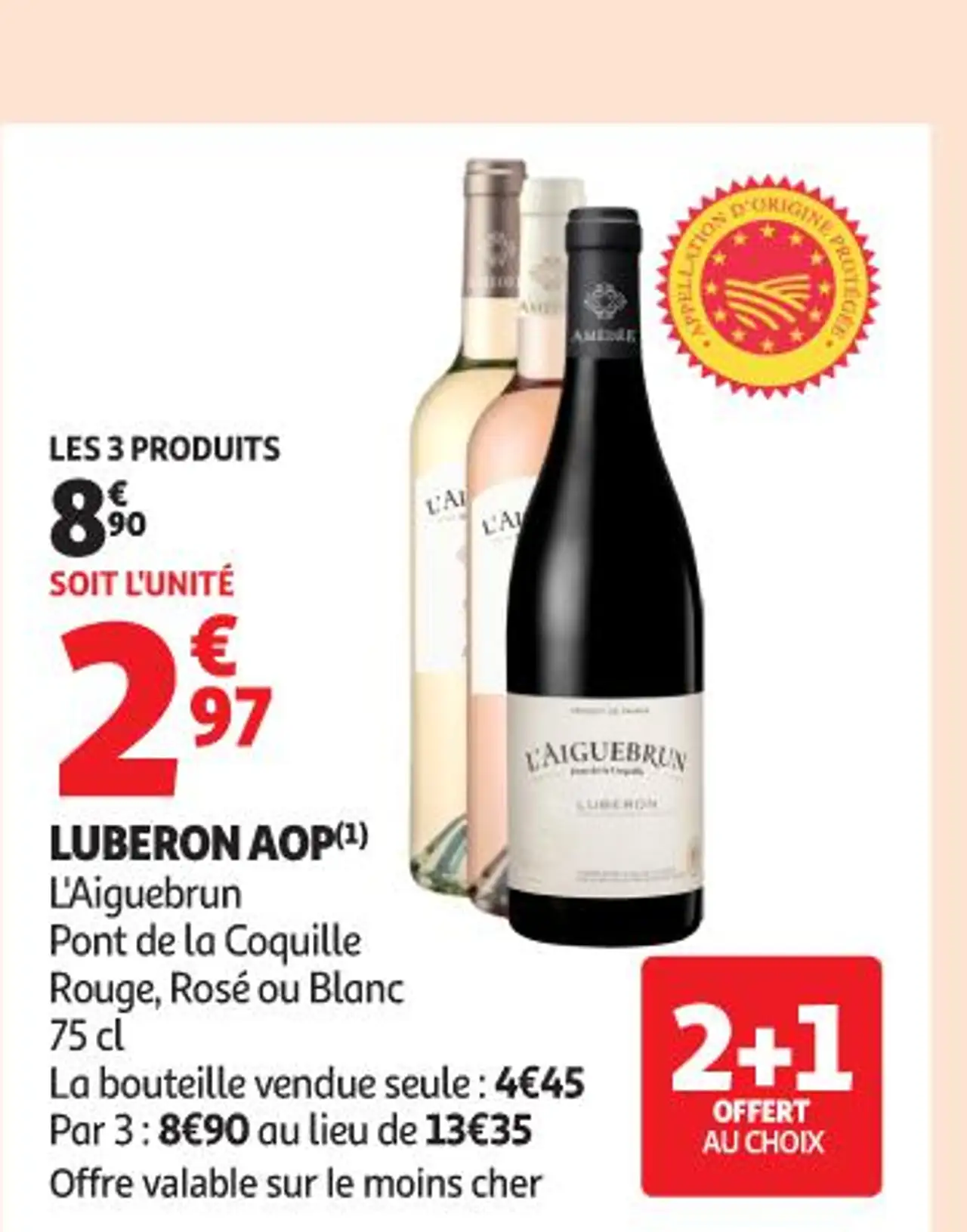 LUBERON AOP(1) L'Aiguebrun Pont de la Coquille Rouge, Rosé ou Blanc