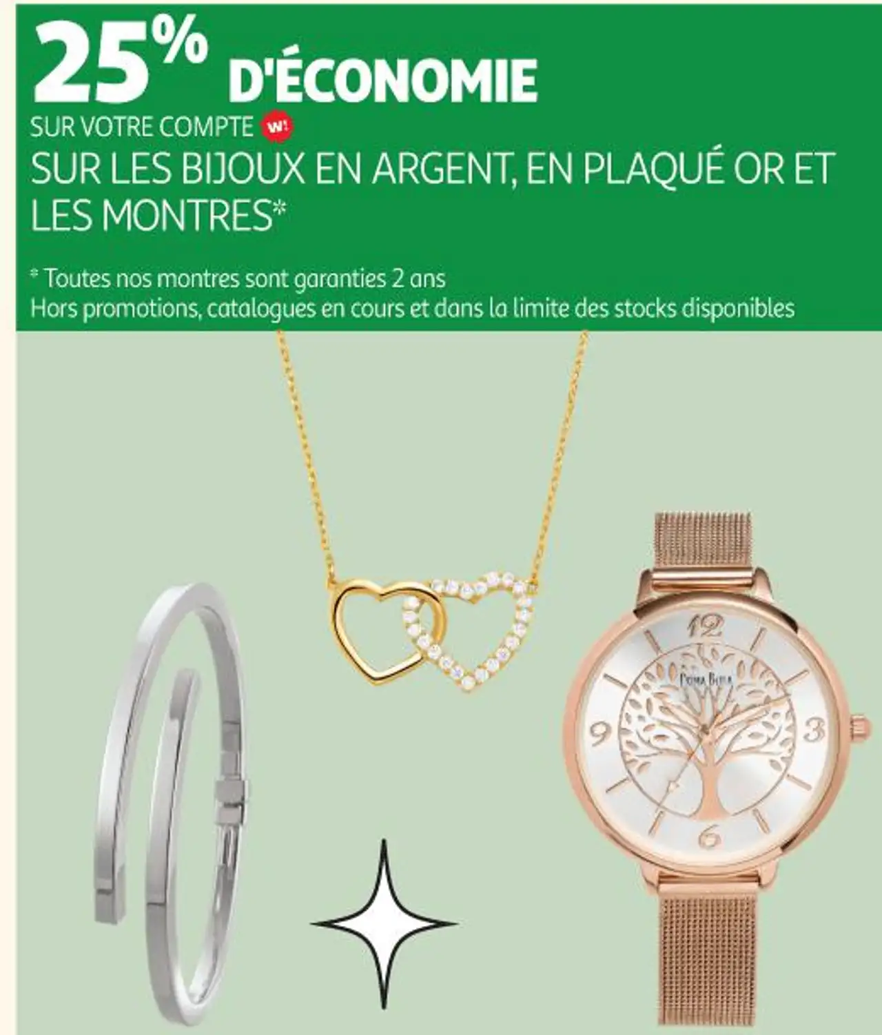 BIJOUX EN ARGENT, EN PLAQUÉ OR ET MONTRES