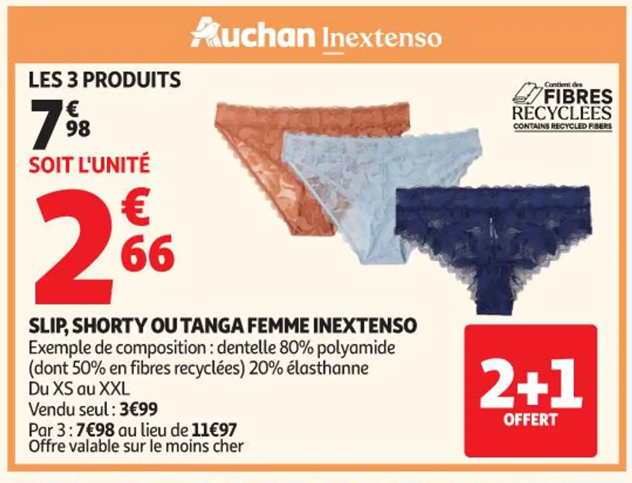 SLIP, SHORTY OU TANGA FEMME INEXTENSO