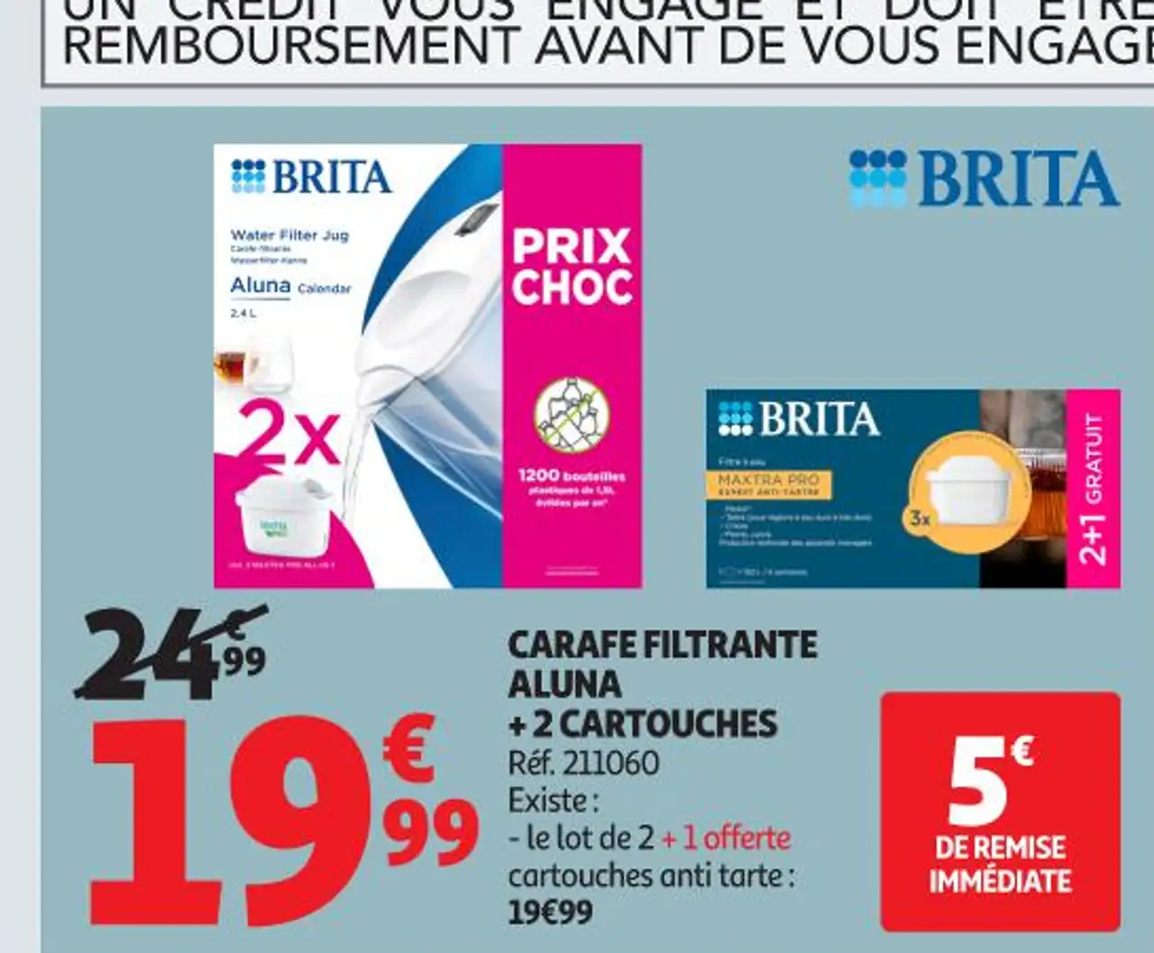 CARAFE FILTRANTE ALUNA + 2 CARTOUCHES