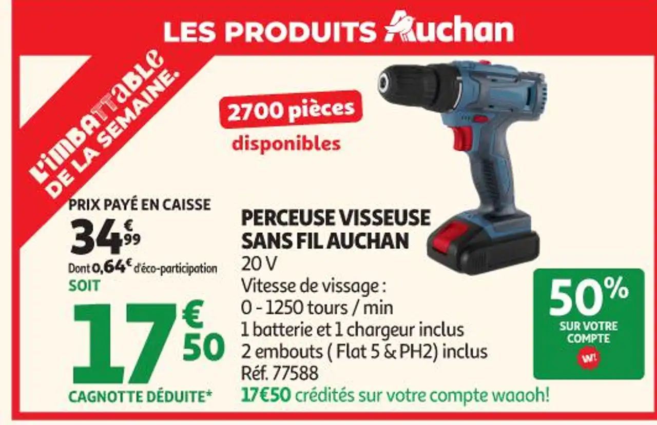 PERCEUSE VISSEUSE SANS FIL AUCHAN