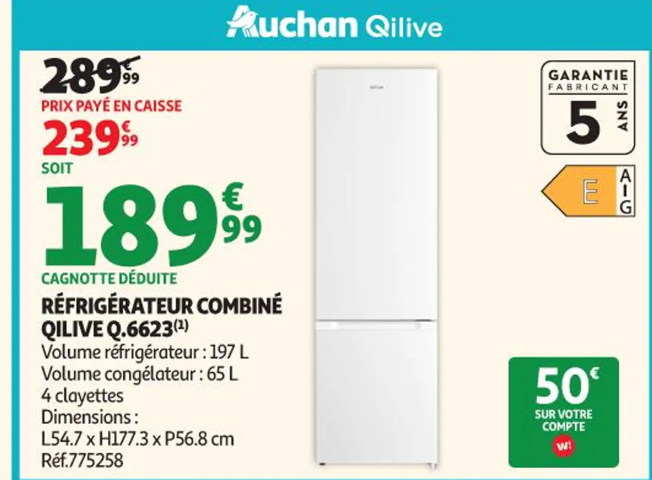RÉFRIGÉRATEUR COMBINÉ QILIVE Q.6623