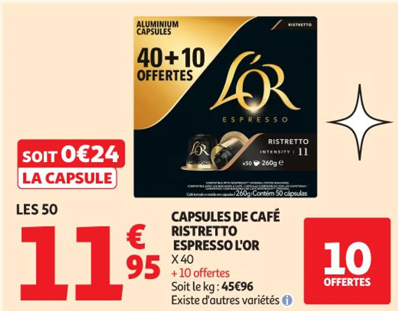 CAPSULES DE CAFÉ RISTRETTO ESPRESSO L'OR