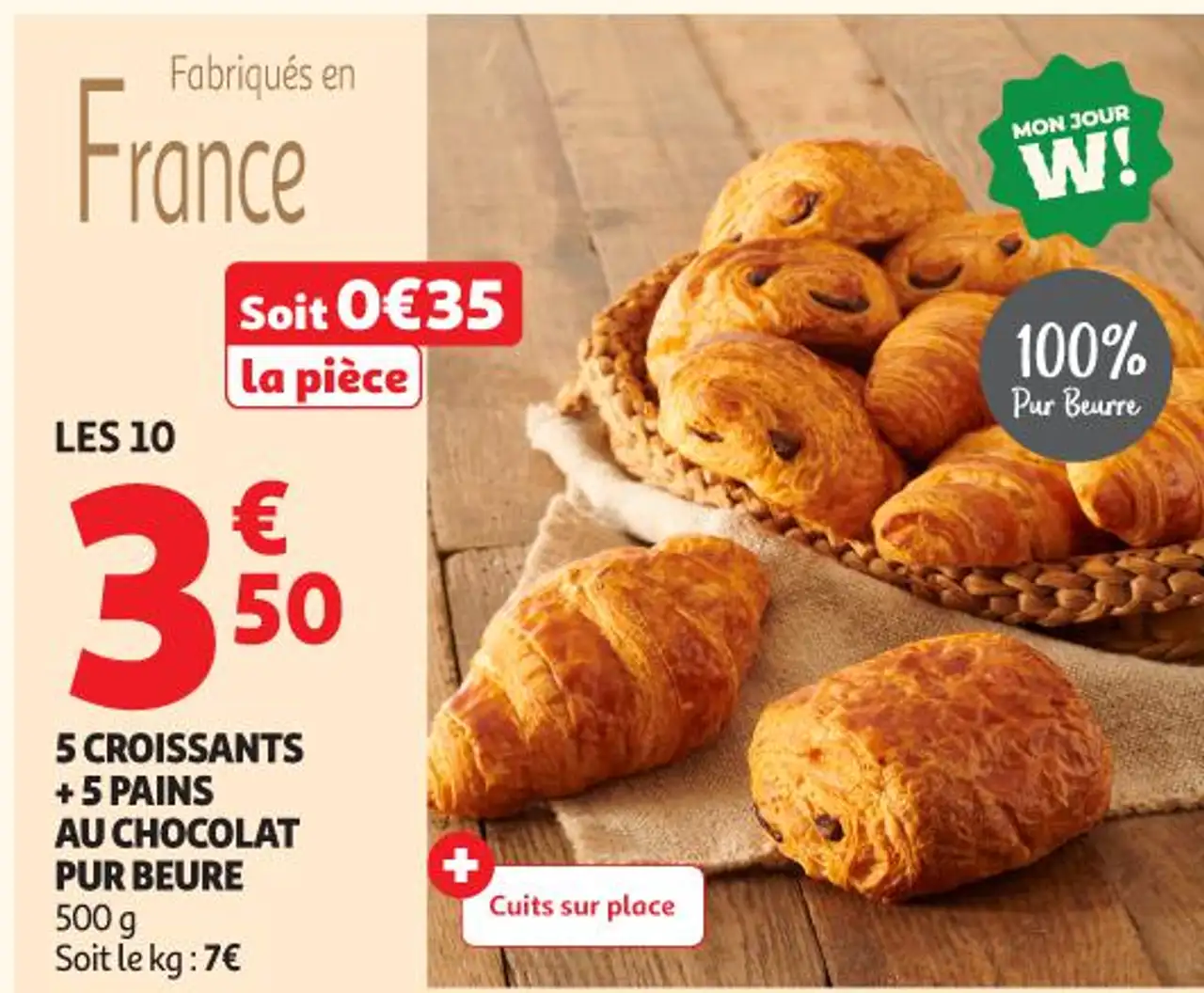 5 CROISSANTS + 5 PAINS AU CHOCOLAT PUR BEURE