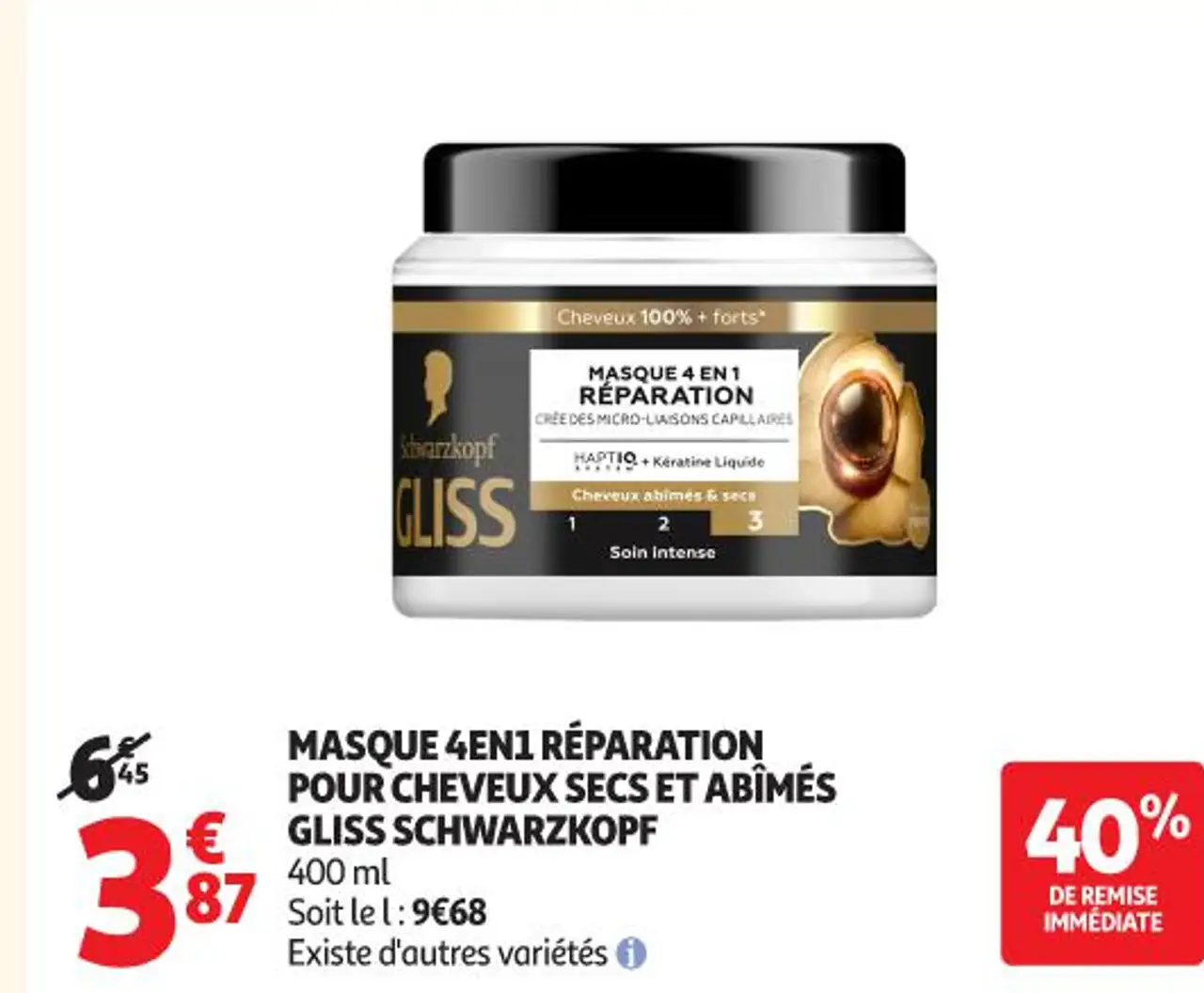 MASQUE 4EN1 RÉPARATION POUR CHEVEUX SECS ET ABÎMÉS GLISS SCHWARZKOPF