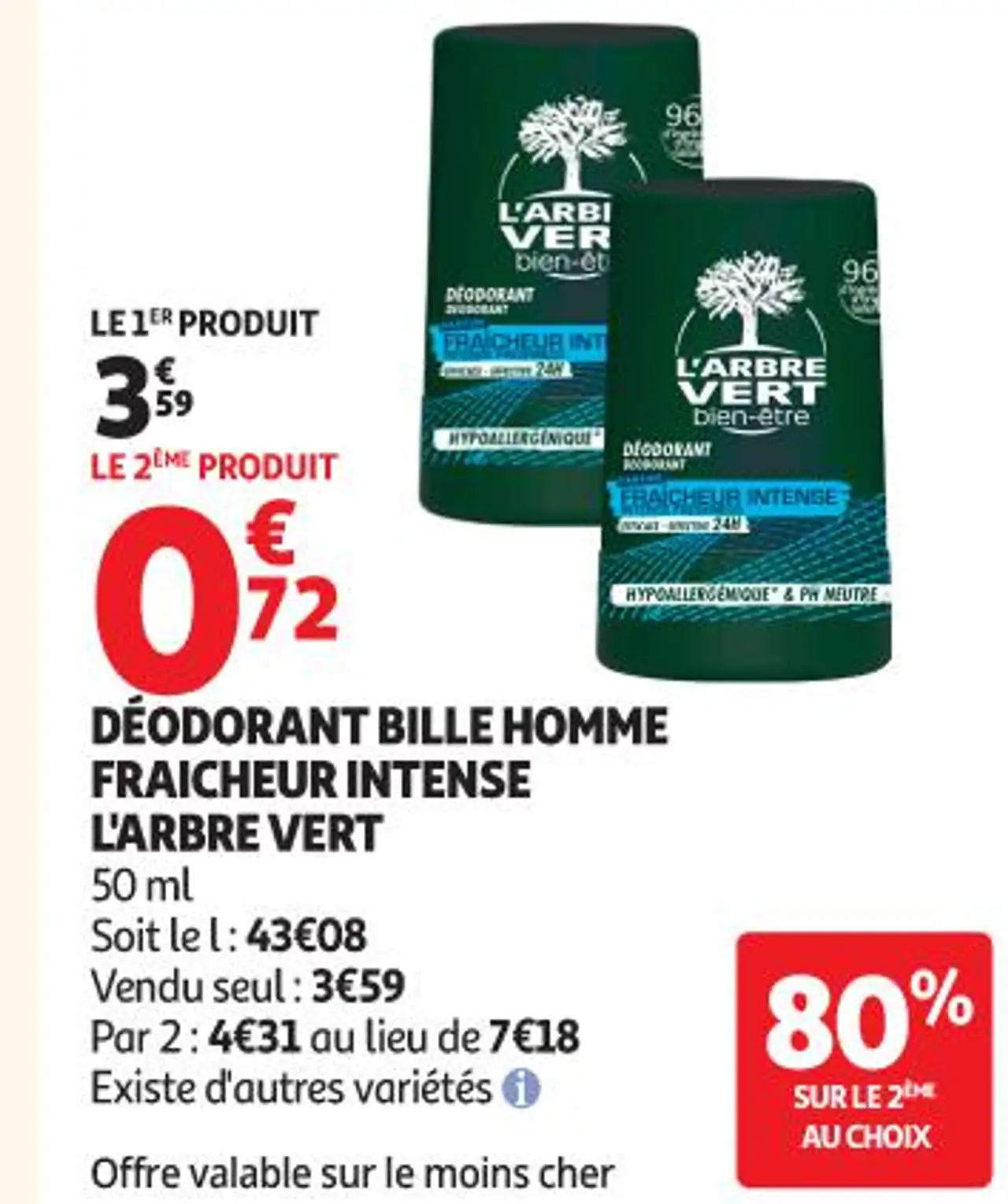 DÉODORANT BILLE HOMME FRAICHEUR INTENSE L'ARBRE VERT