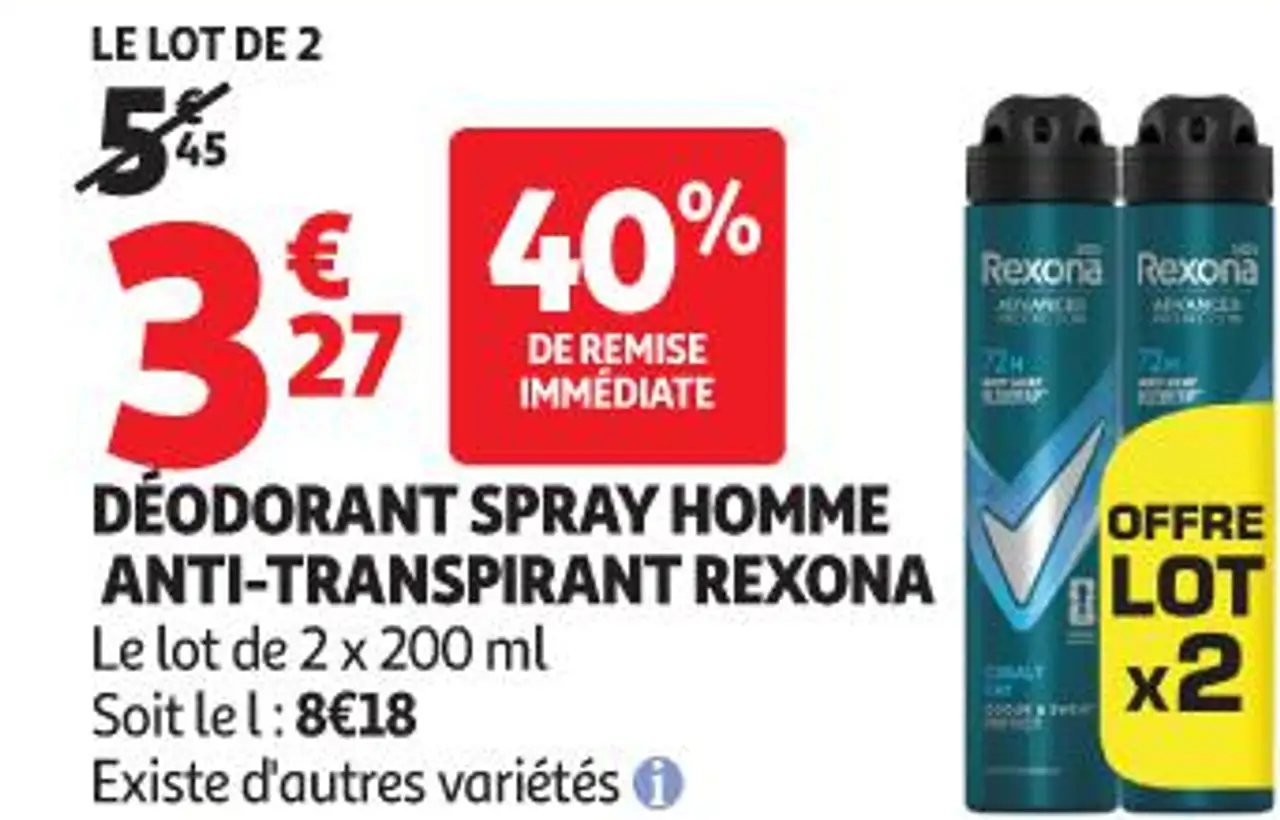 DÉODORANT SPRAY HOMME ANTI-TRANSPIRANT REXONA