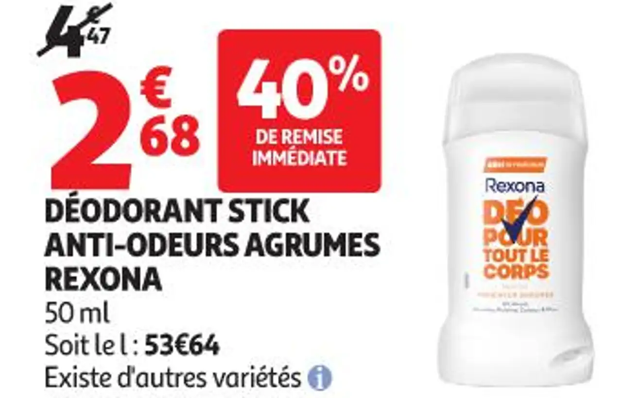 DÉODORANT STICK ANTI-ODEURS AGRUMES REXONA