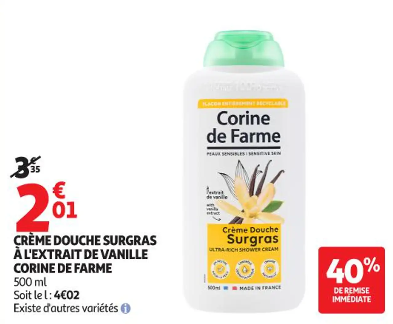 CRÈME DOUCHE SURGRAS À L'EXTRAIT DE VANILLE CORINE DE FARME