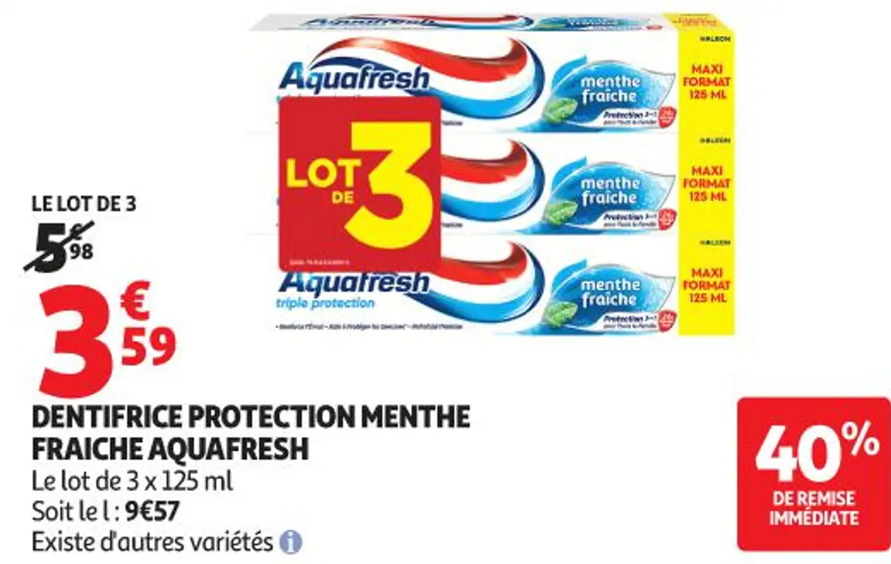 DENTIFRICE PROTECTION MENTHE FRAICHE AQUAFRESH