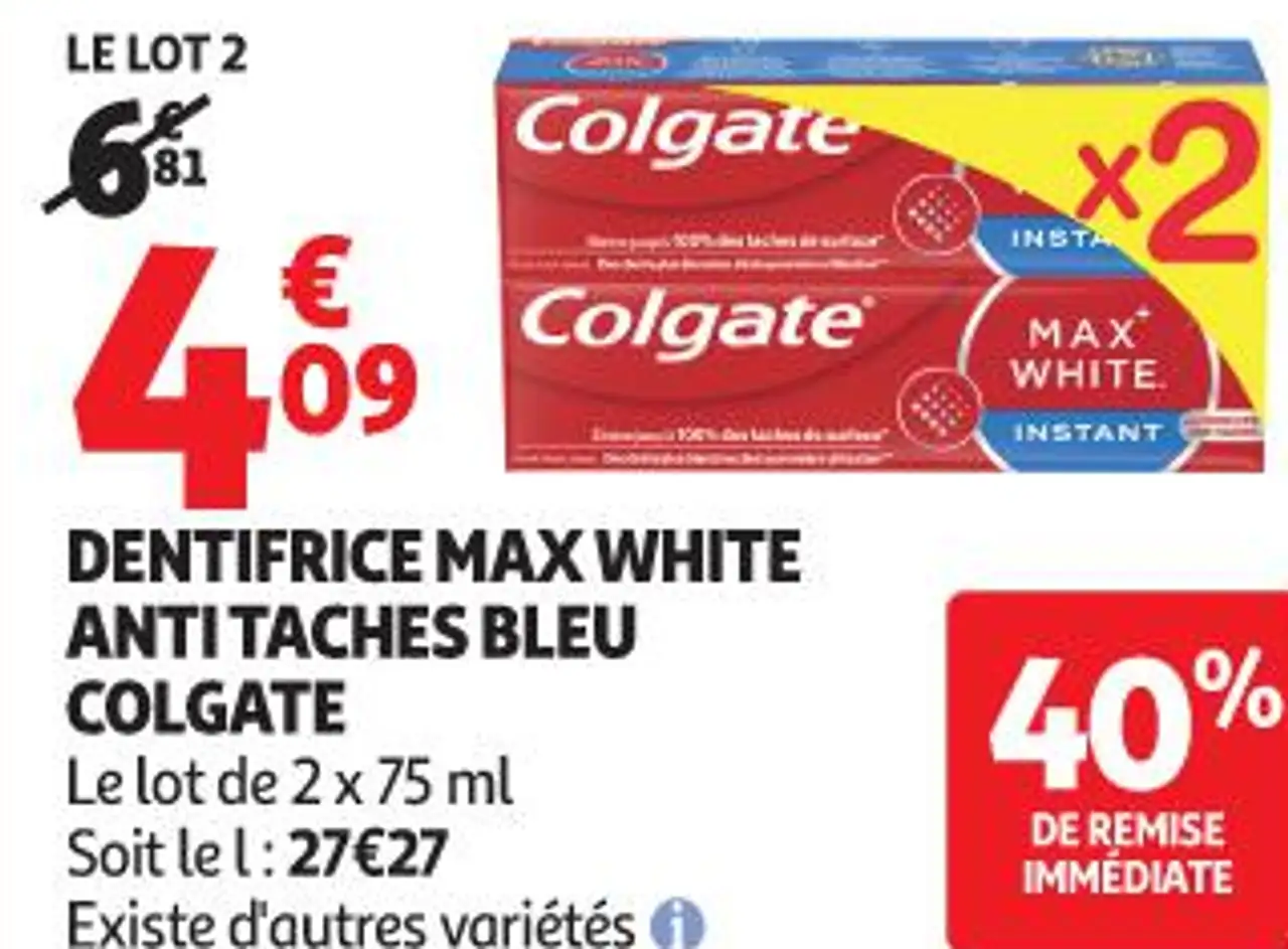 DENTIFRICE MAX WHITE ANTI TACHES BLEU COLGATE