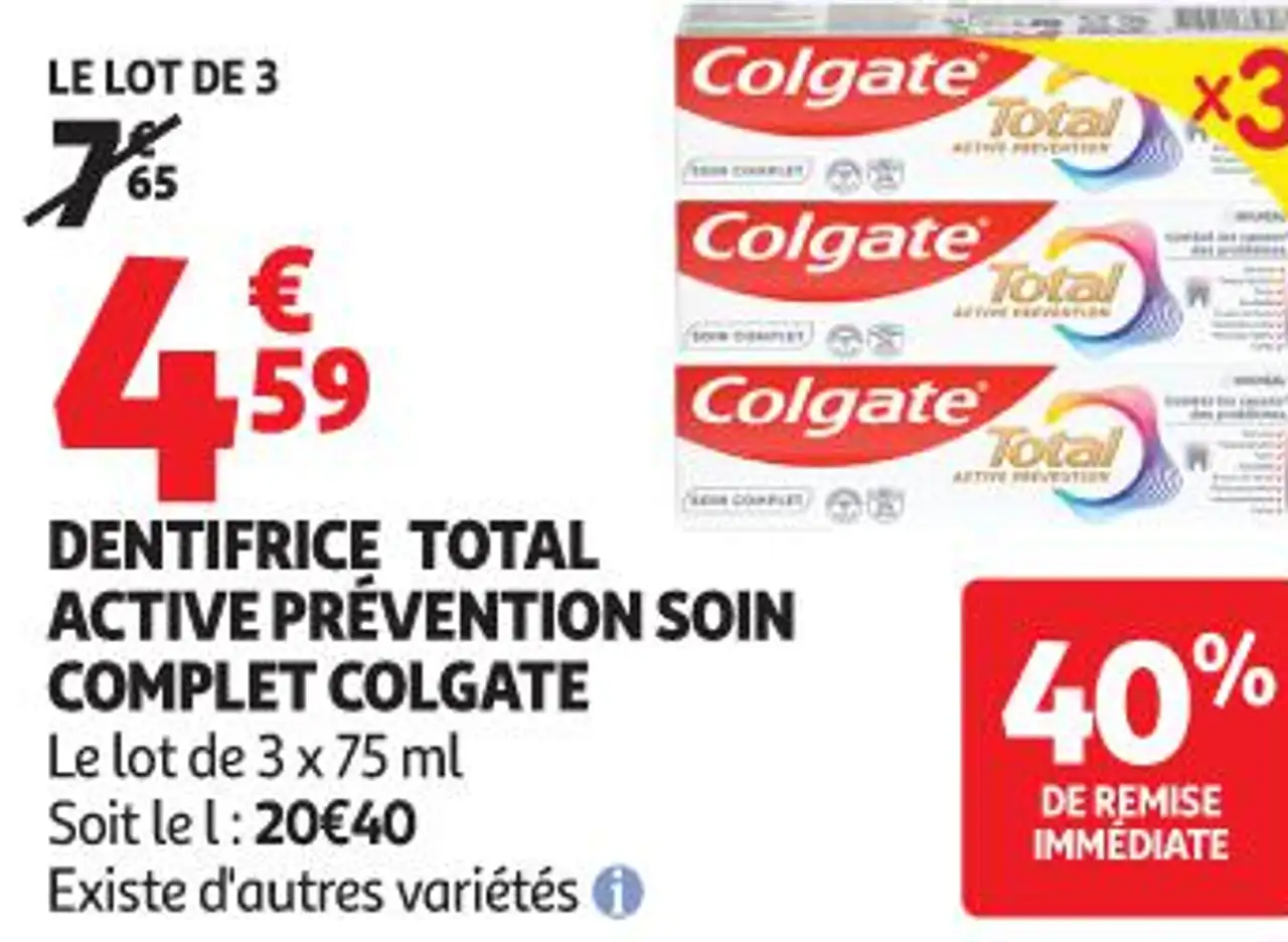 DENTIFRICE TOTAL ACTIVE PRÉVENTION SOIN COMPLET COLGATE