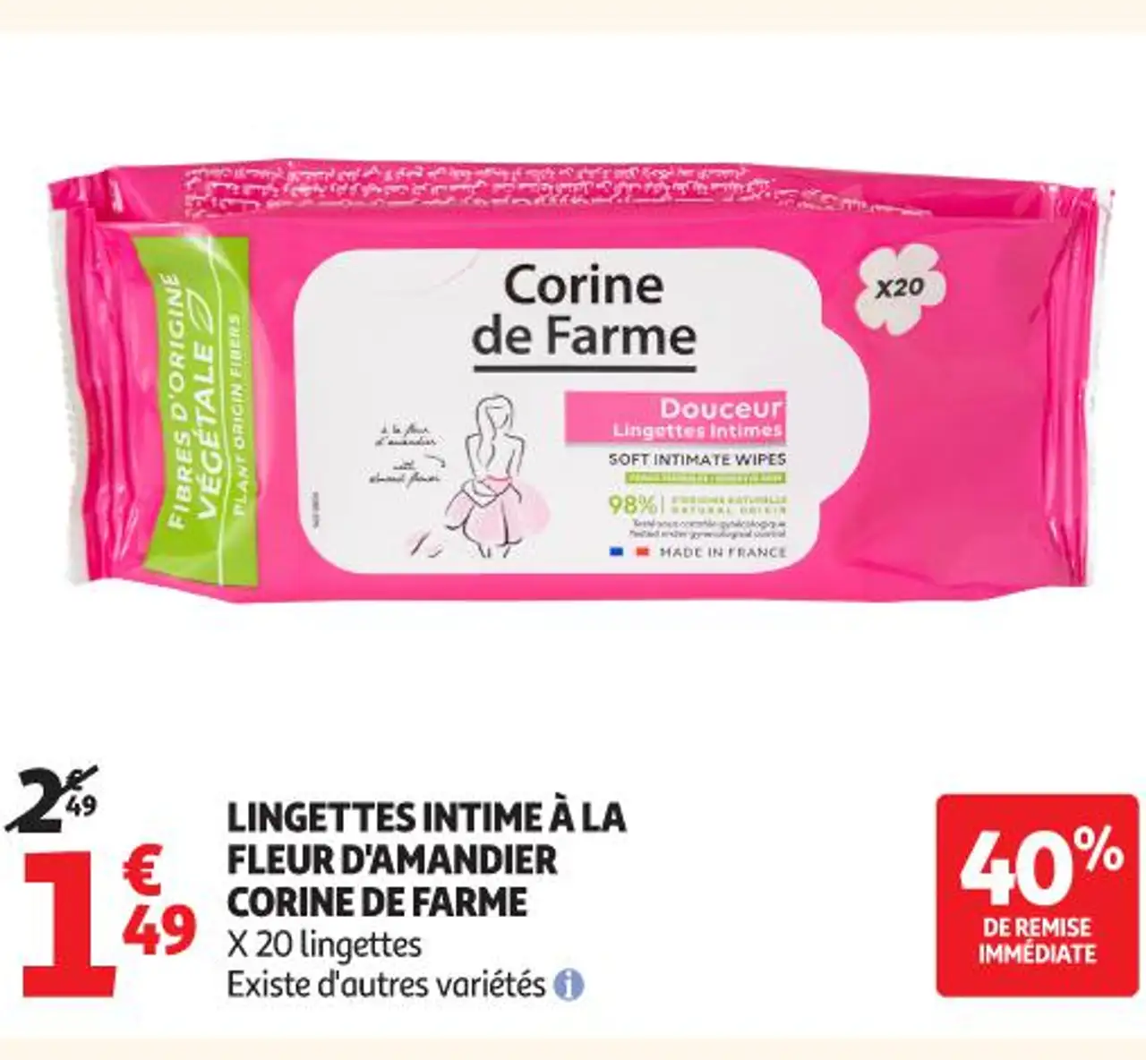 LINGETTES INTIME À LA FLEUR D'AMANDIER CORINE DE FARME