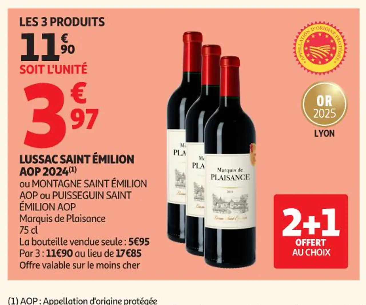 LUSSAC SAINT ÉMILION AOP 2024(1) ou MONTAGNE SAINT ÉMILION AOP ou PUISSEGUIN SAINT ÉMILION AOP Marquis de Plaisance