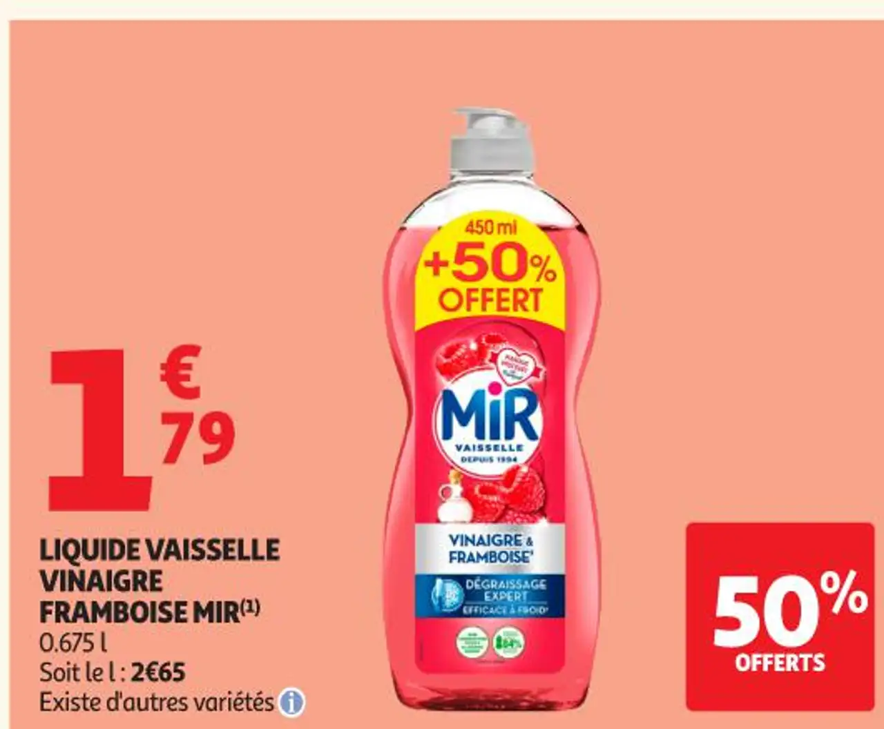 LIQUIDE VAISSELLE VINAIGRE FRAMBOISE MIR