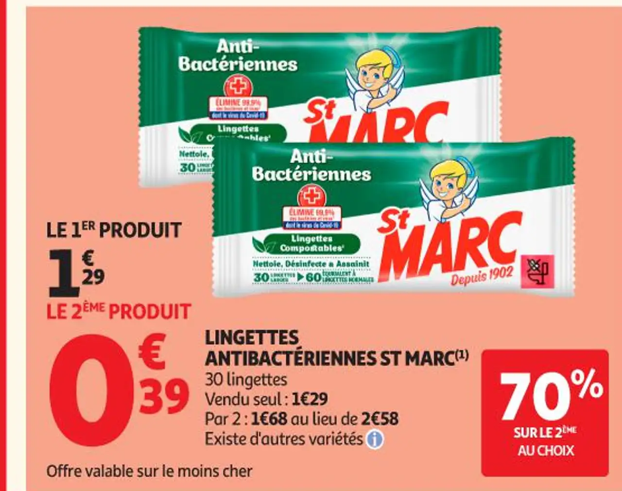 LINGETTES ANTIBACTÉRIENNES ST MARC(1) 30 lingettes