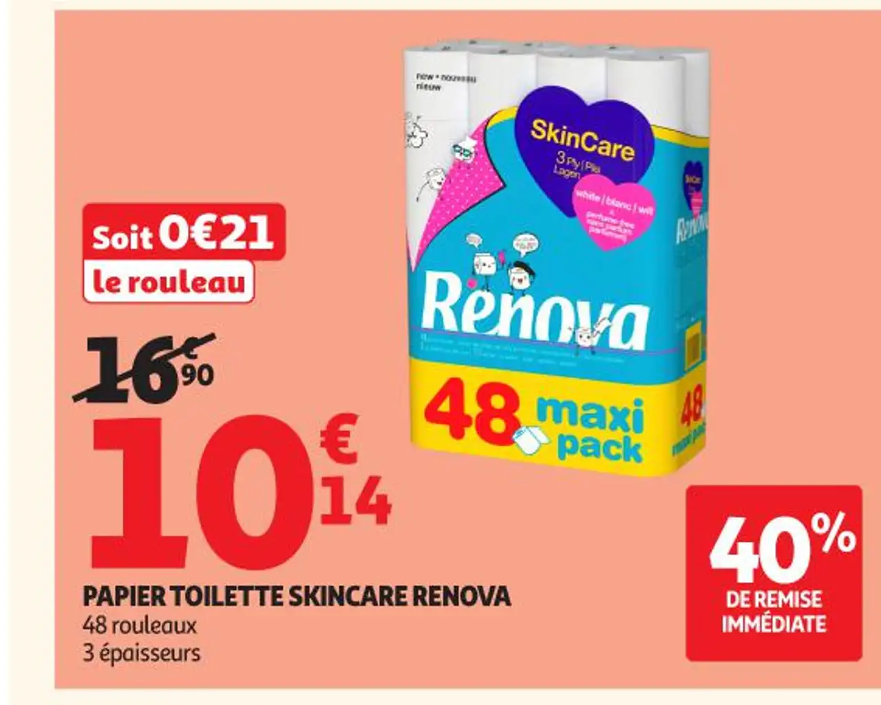 PAPIER TOILETTE SKINCARE RENOVA 48 rouleaux 3 épaisseurs