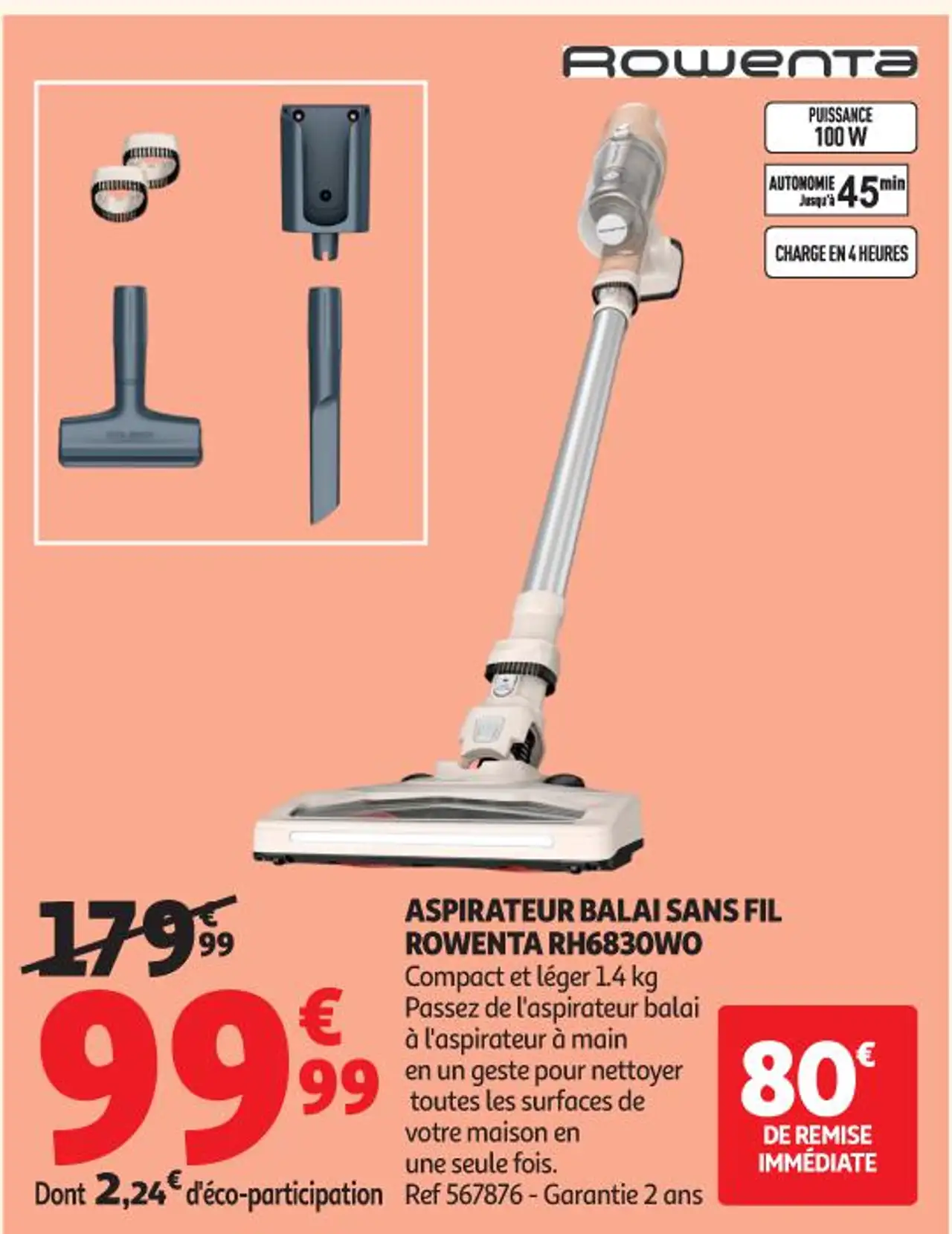 ASPIRATEUR BALAI SANS FIL ROWENTA RH6830WO