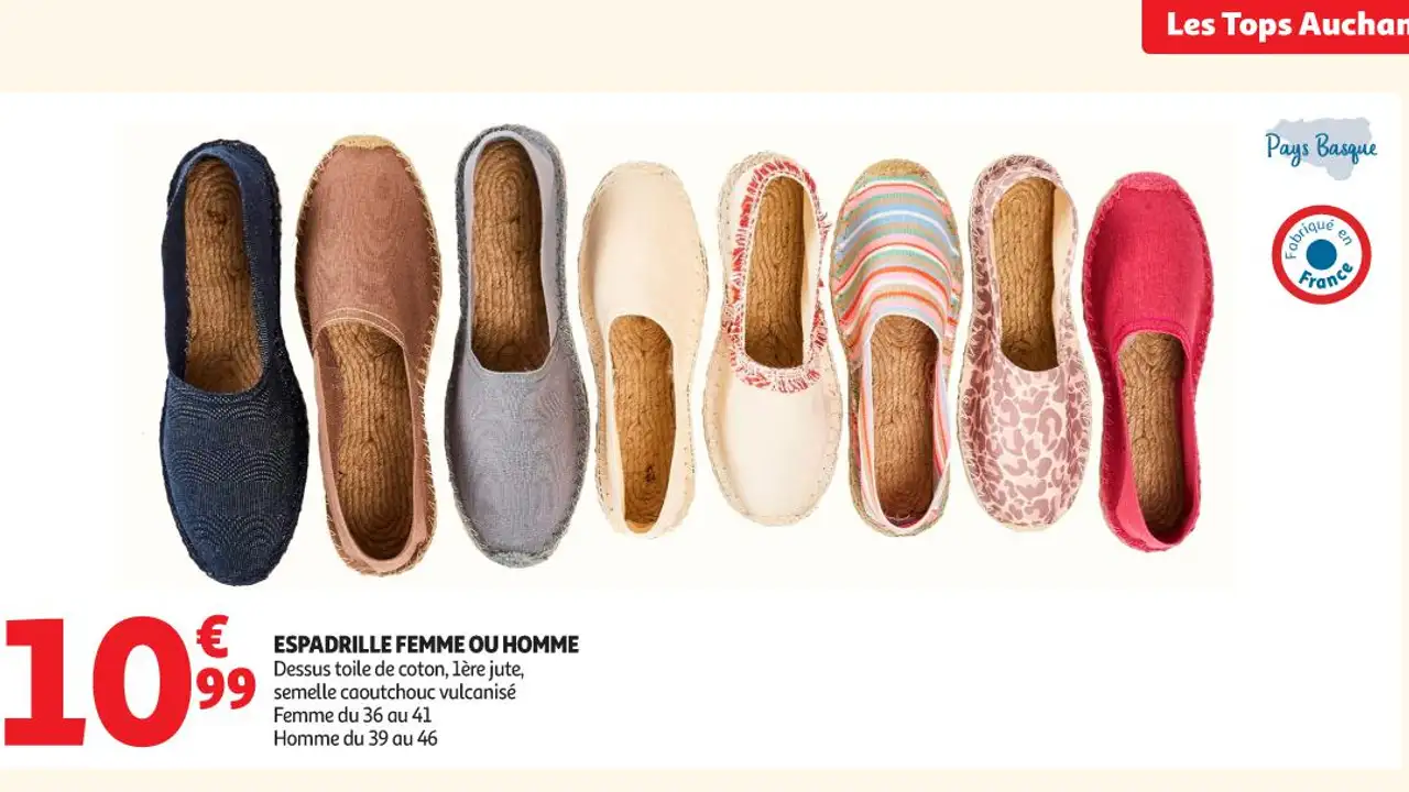 ESPADRILLE FEMME OU HOMME Dessus toile de coton, 1ère jute, semelle caoutchouc vulcanisé