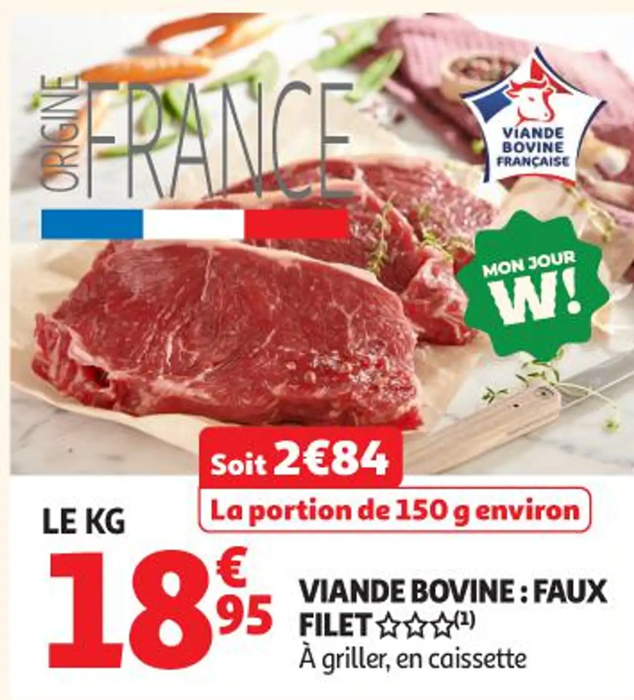 VIANDE BOVINE : FAUX FILET À griller, en caissette