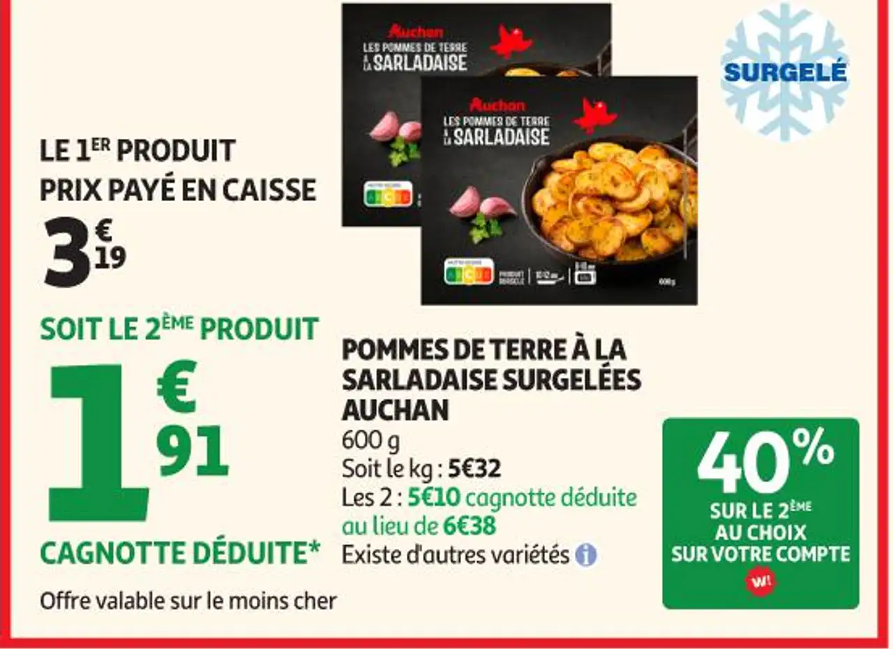 POMMES DE TERRE À LA SARLADAISE SURGELÉES AUCHAN