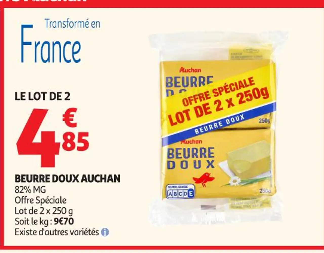 BEURRE DOUX AUCHAN 82% MG