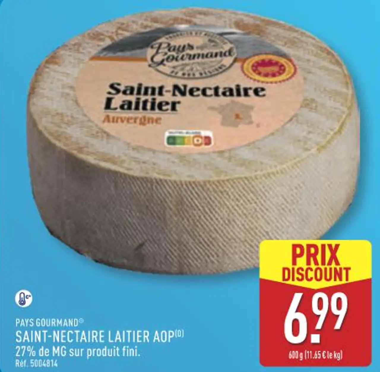 SAINT-NECTAIRE LAITIER aop(D) 27% de mg sur produit fini.