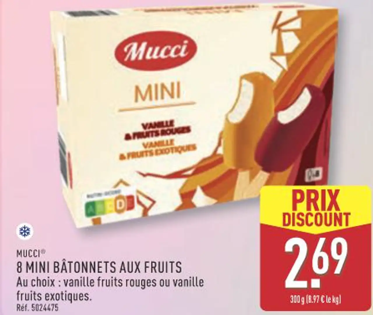 MUCCI 8 MINI BÂTONNETS AUX FRUITS Au choix : vanille fruits rouges ou vanille fruits exotiques.
