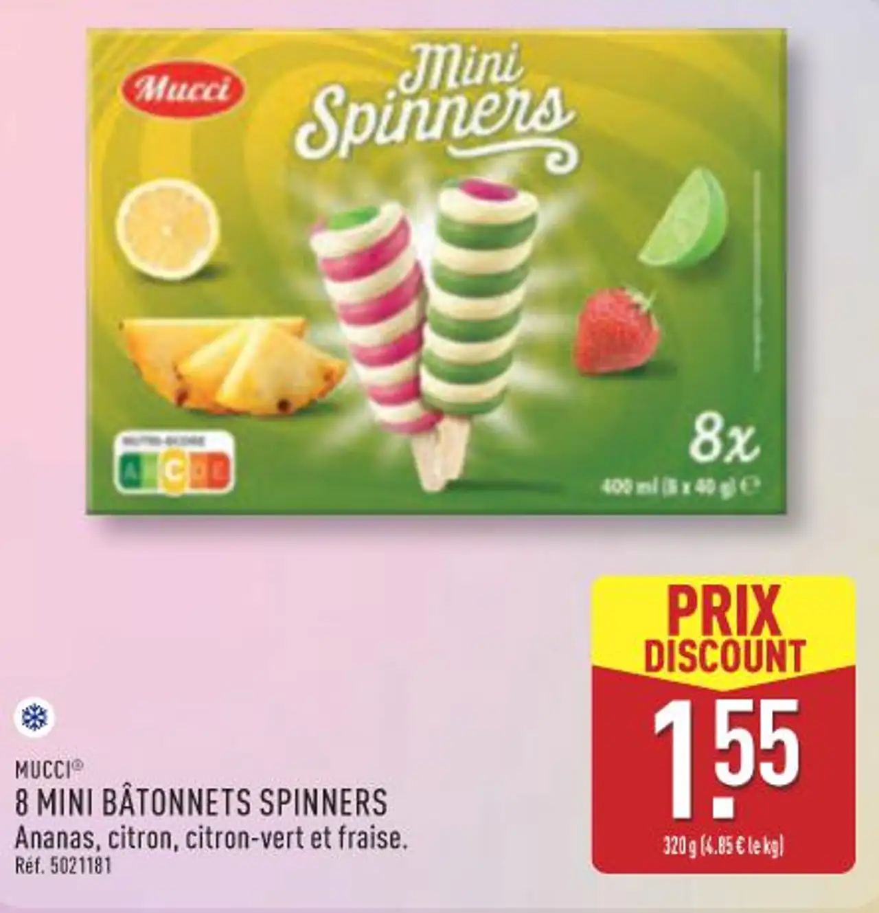 8 MINI BÂTONNETS SPINNERS Ananas, citron, citron-vert et fraise.