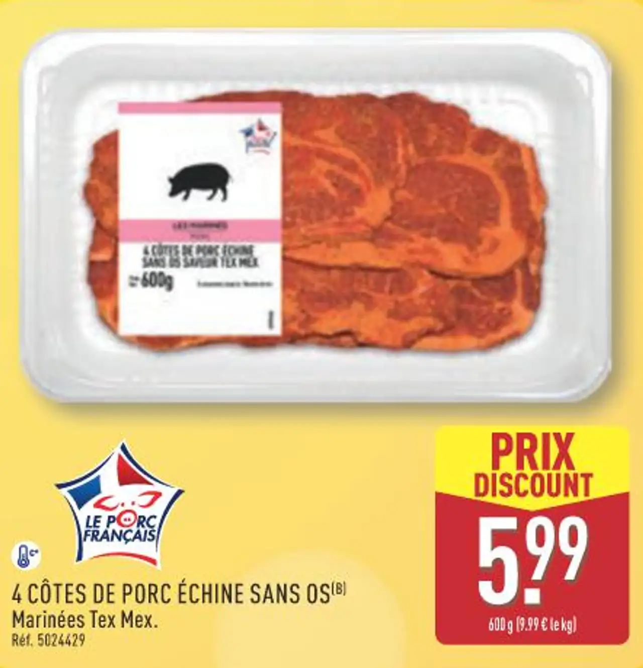 4 CÔTES DE PORC ÉCHINE SANS OS Marinées Tex Mex.