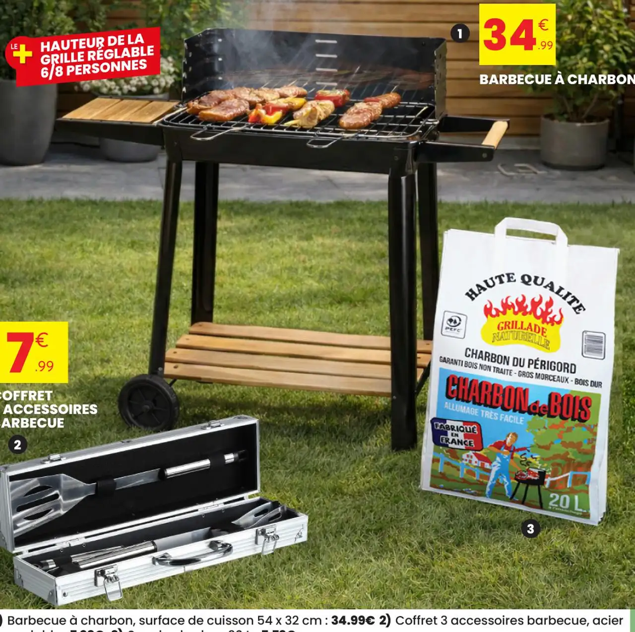 Barbecue à charbon, surface de cuisson