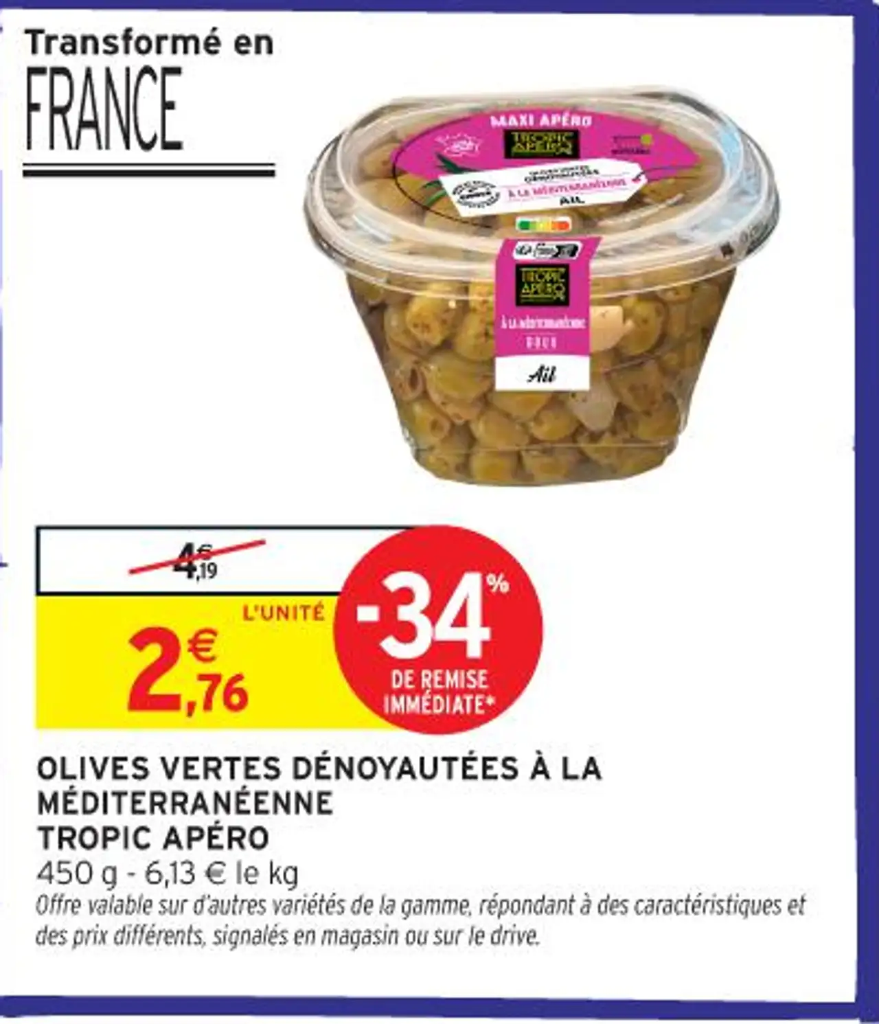 OLIVES VERTES DÉNOYAUTÉES À LA MÉDITERRANÉENNE TROPIC APÉRO