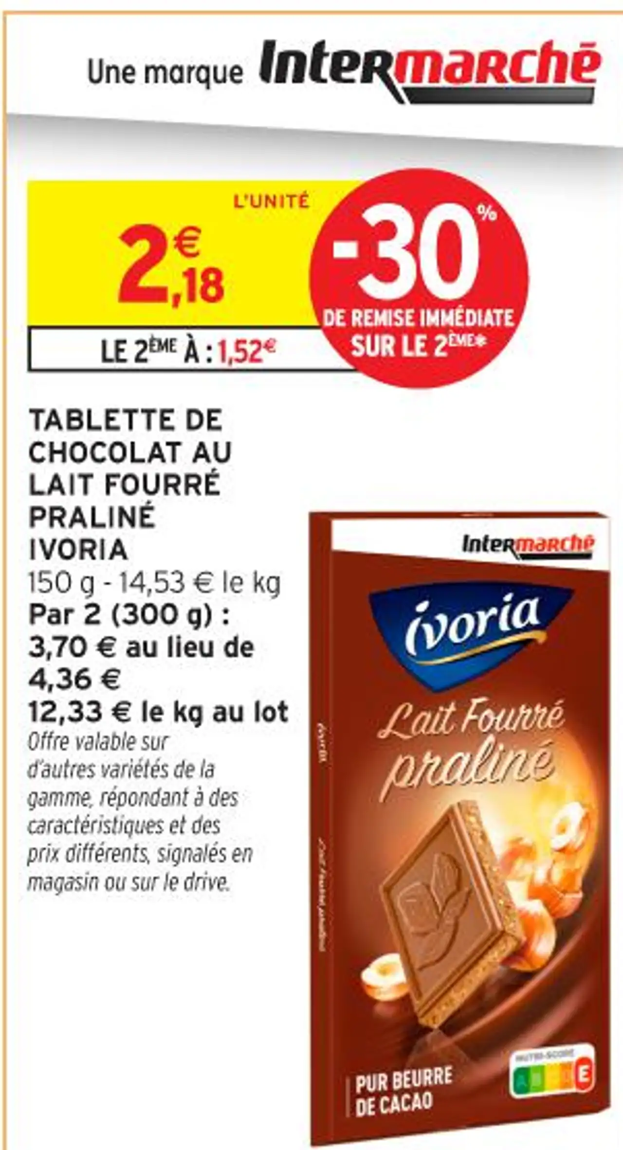 TABLETTE DE CHOCOLAT AU LAIT FOURRÉ PRALINÉ IVORIA